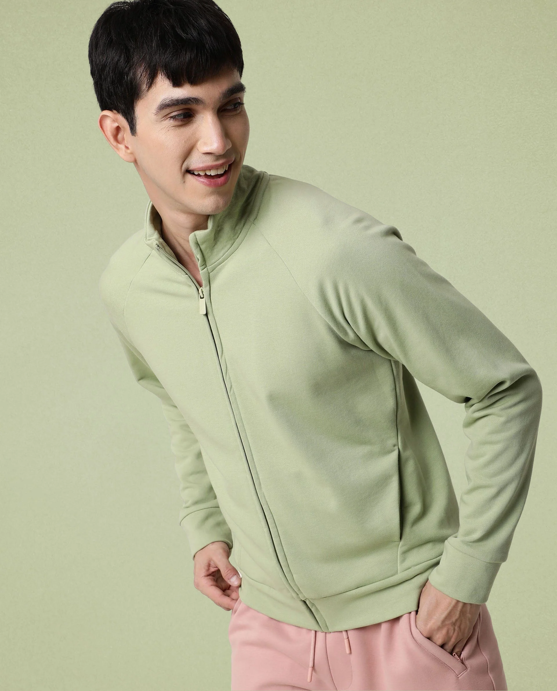 Rare Rabbit Articale Men's Azil Cardamom Green High Neck Zip-Up Jacket - Image 4