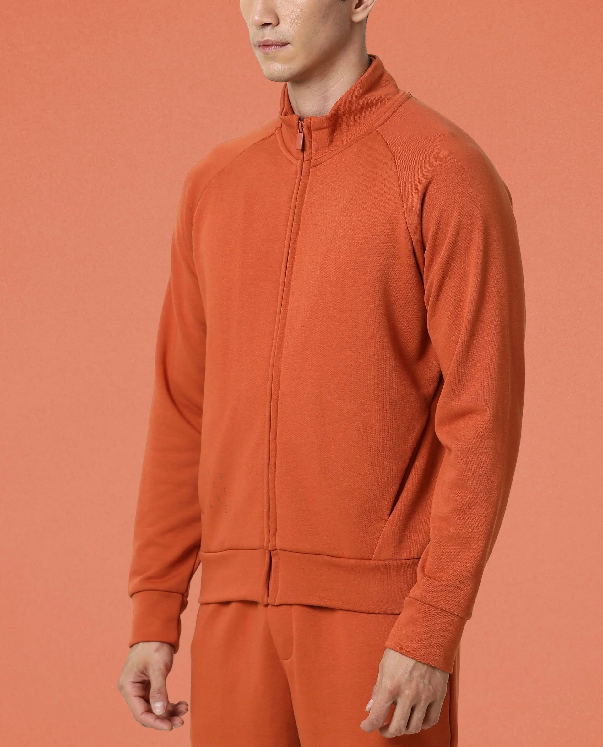 Rare Rabbit Articale Men's Azil Tangy Orange High Neck Zip-Up Jacket - Image 4