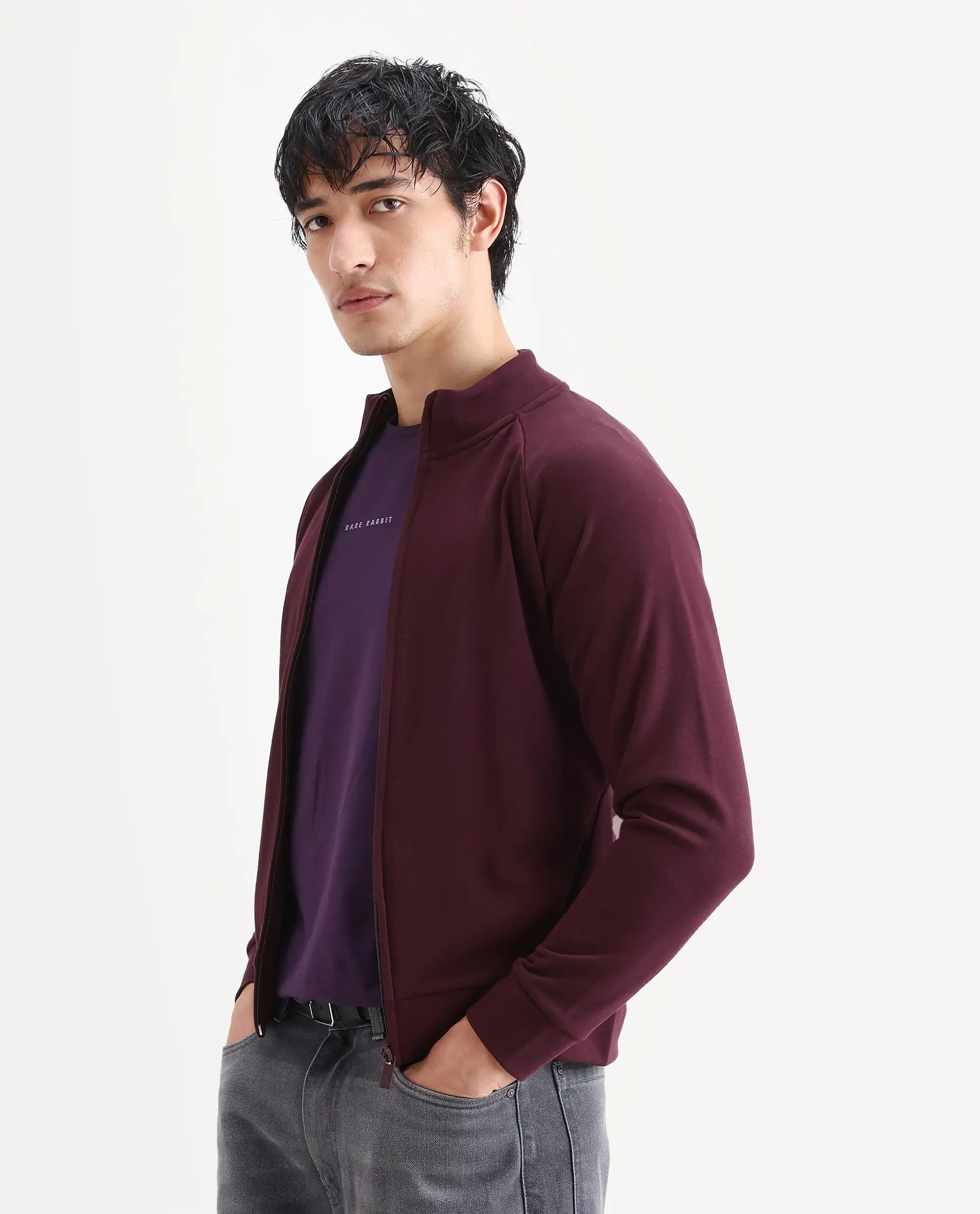 Rare Rabbit Articale Men's Azil Burnt Prune High Neck Zip-Up Jacket - Image 5