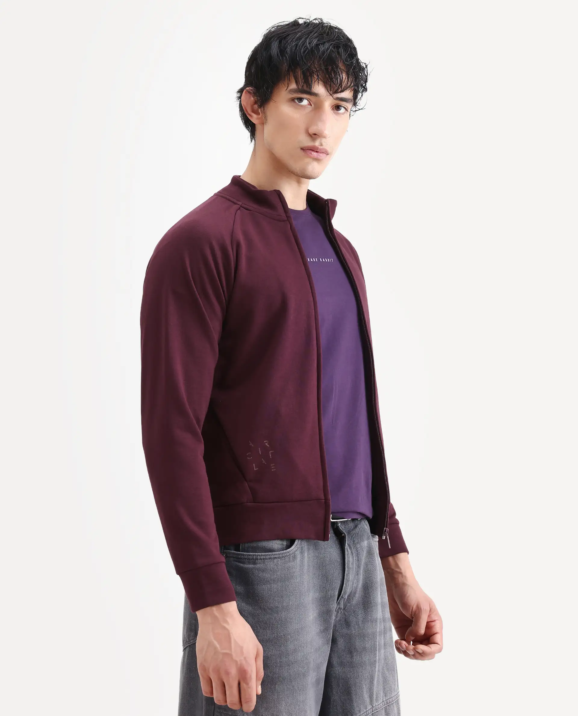 Rare Rabbit Articale Men's Azil Burnt Prune High Neck Zip-Up Jacket - Image 6