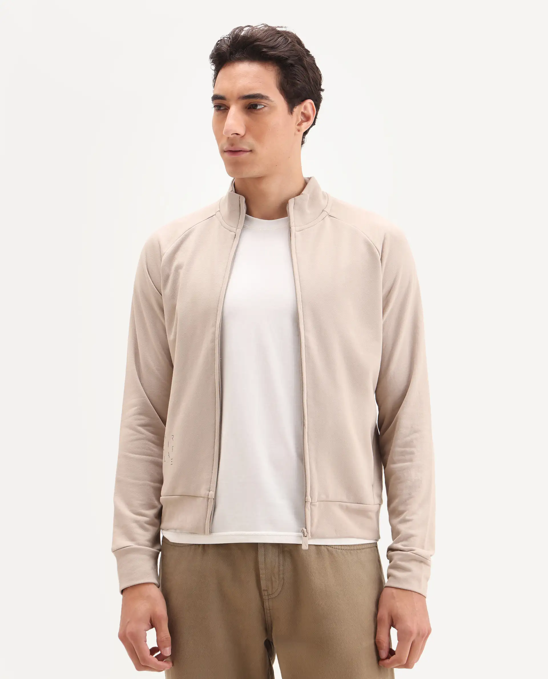 Rare Rabbit Articale Men's Azil Sand Beige High Neck Zip-Up Jacket - Image 3