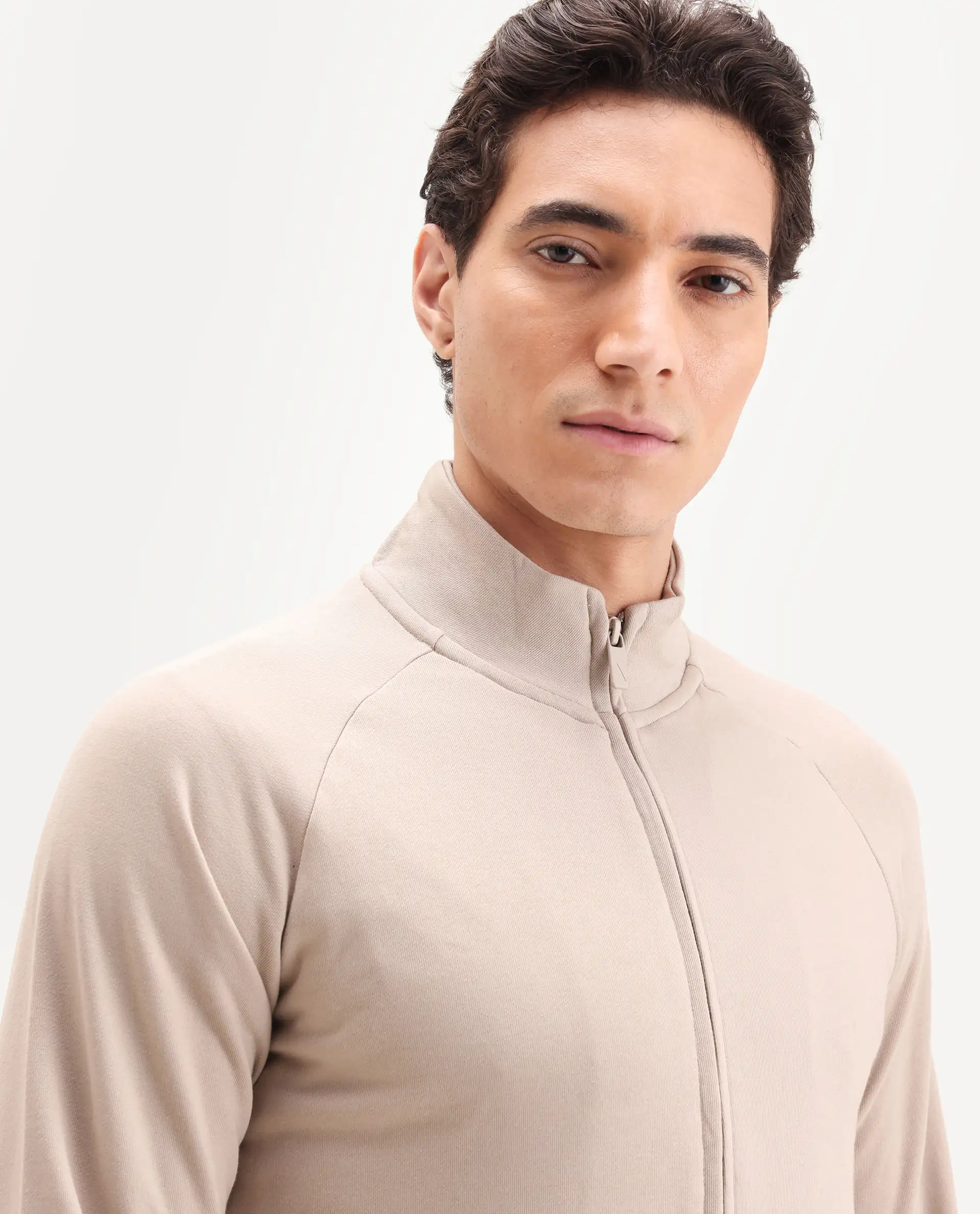 Rare Rabbit Articale Men's Azil Sand Beige High Neck Zip-Up Jacket - Image 4