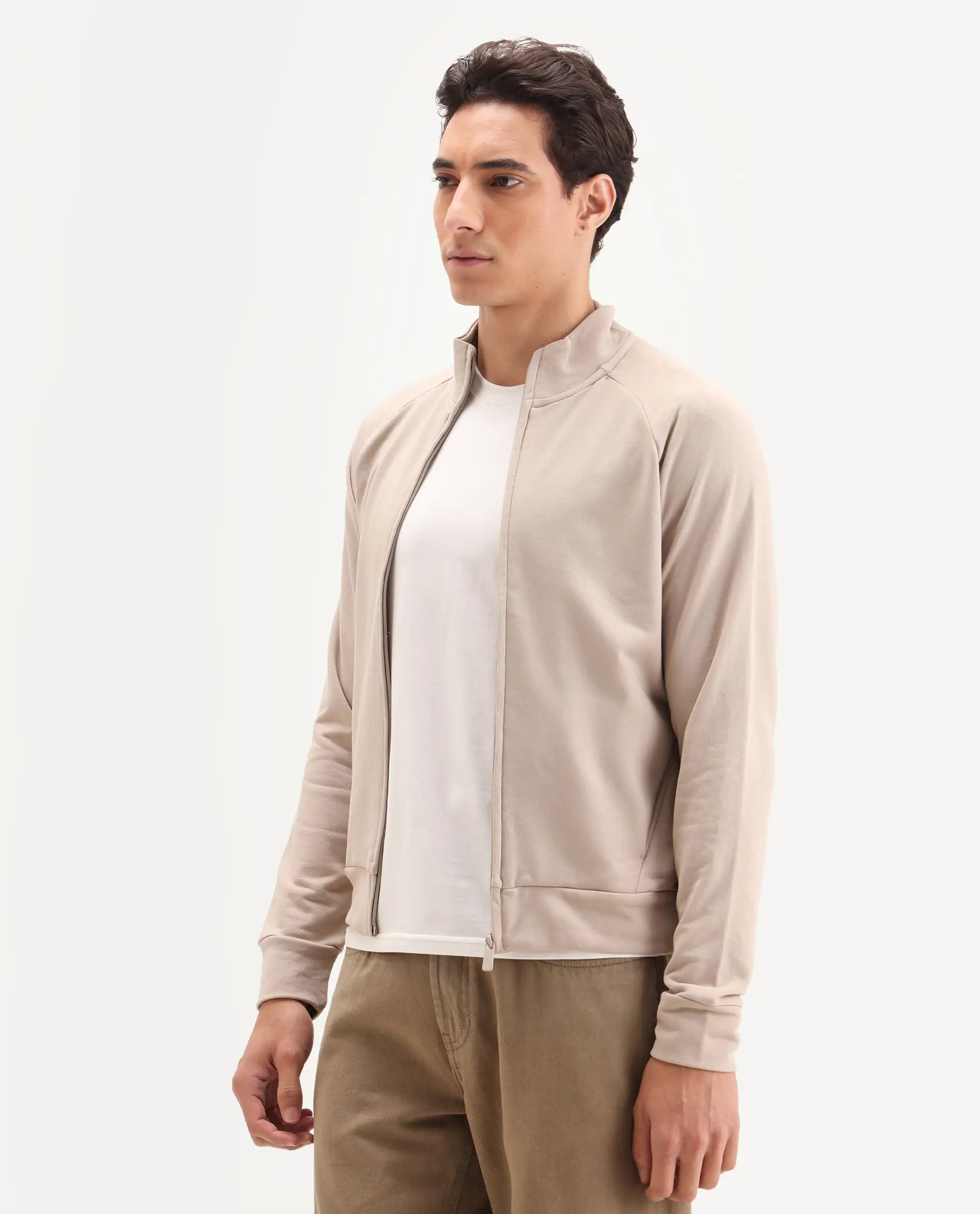 Rare Rabbit Articale Men's Azil Sand Beige High Neck Zip-Up Jacket - Image 6
