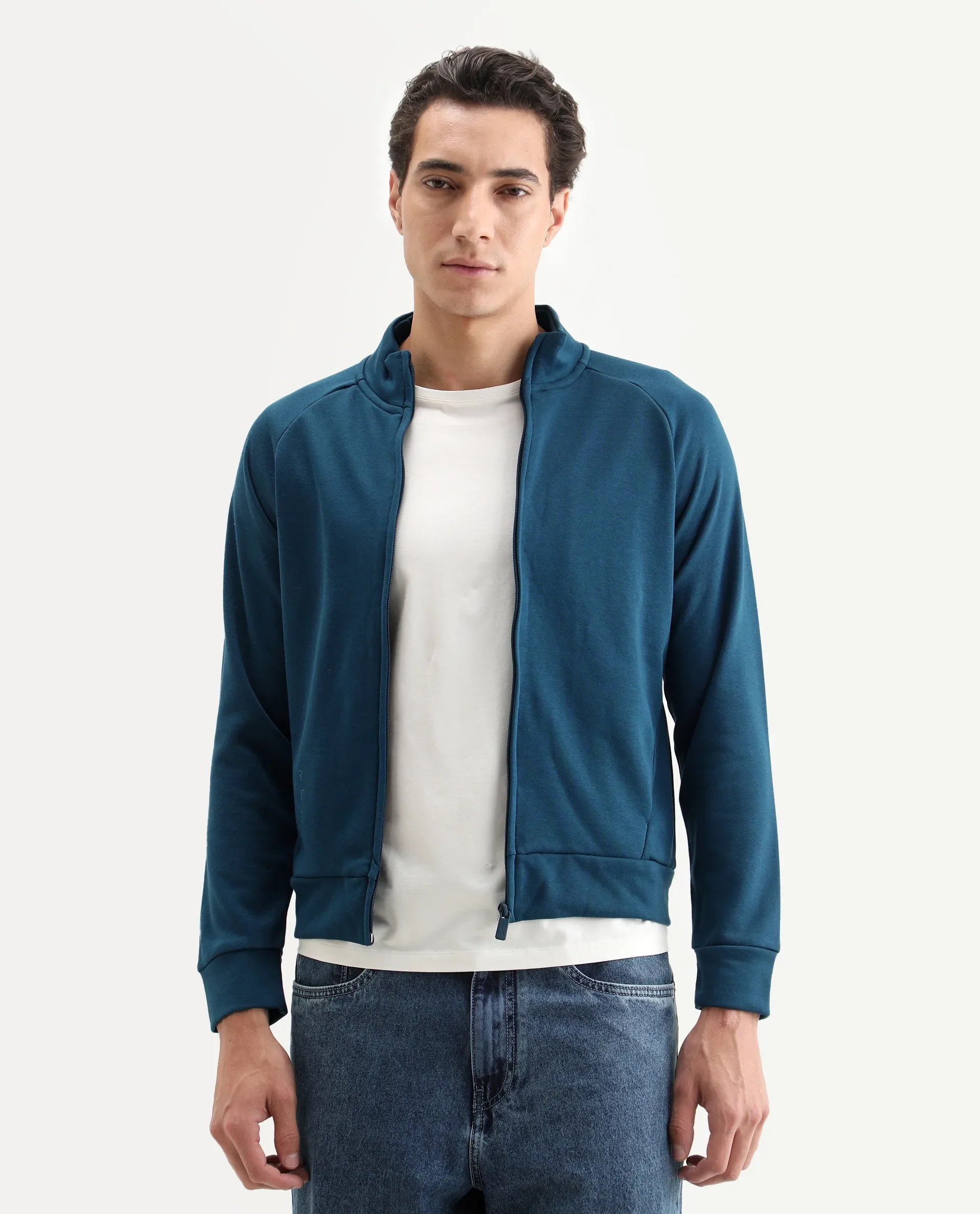 Rare Rabbit Articale Men's Azil Oyester Teal High Neck Zip-Up Jacket - Image 3