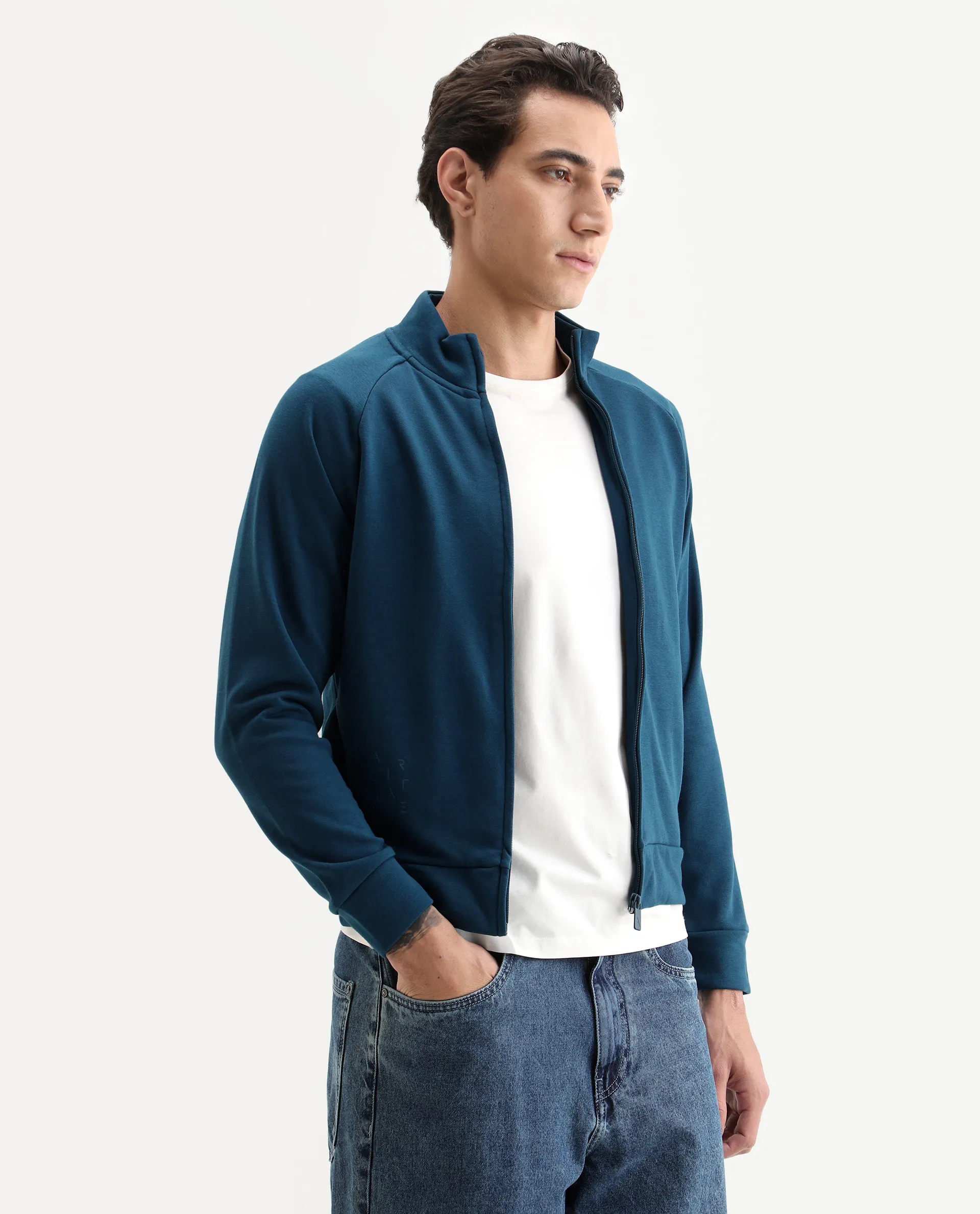 Rare Rabbit Articale Men's Azil Oyester Teal High Neck Zip-Up Jacket - Image 6