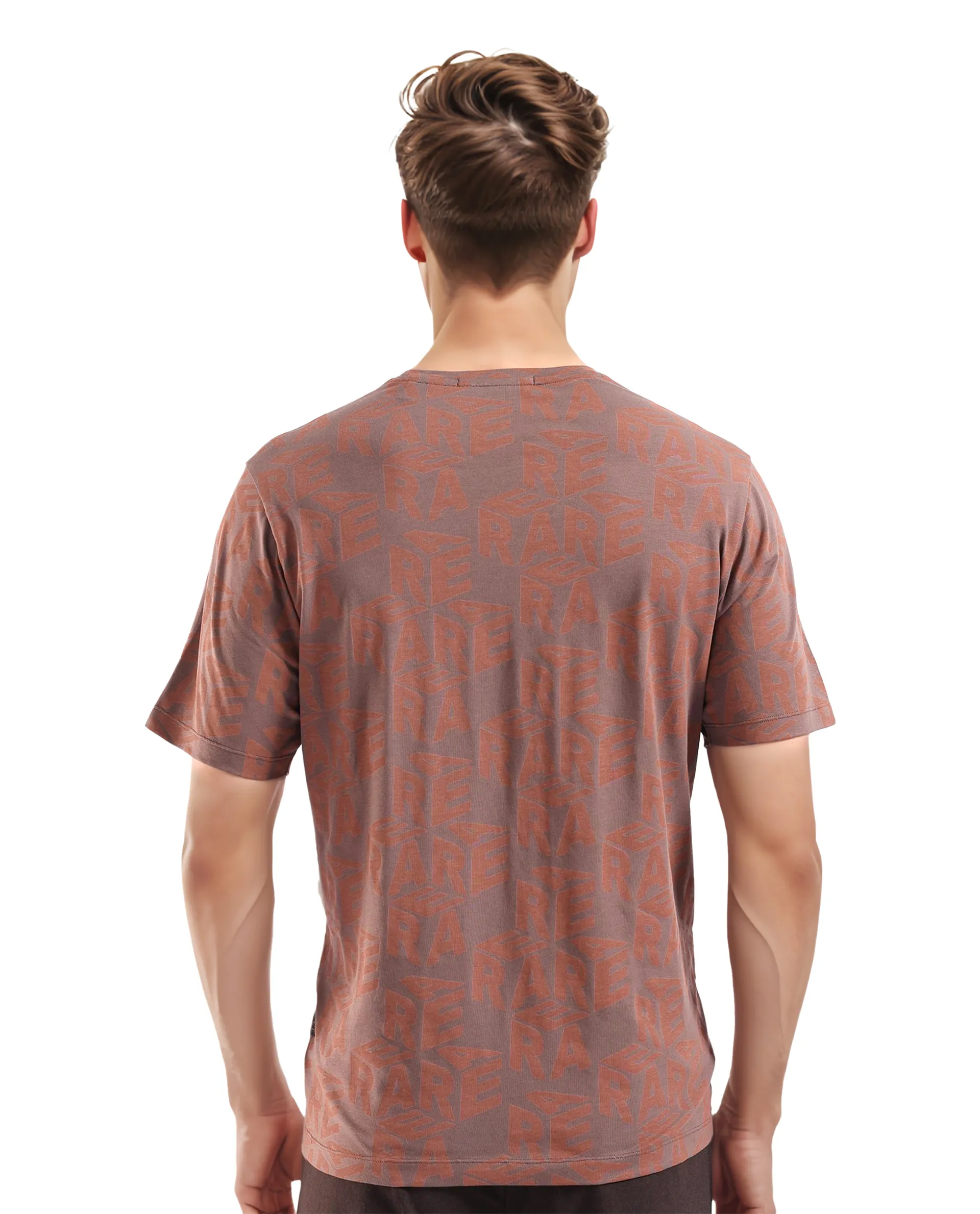 Rare Rabbit Men's Azo Dark Brown Cotton Graphic Print Regular Fit Half Sleeve Crew Neck T-Shirt - Image 4