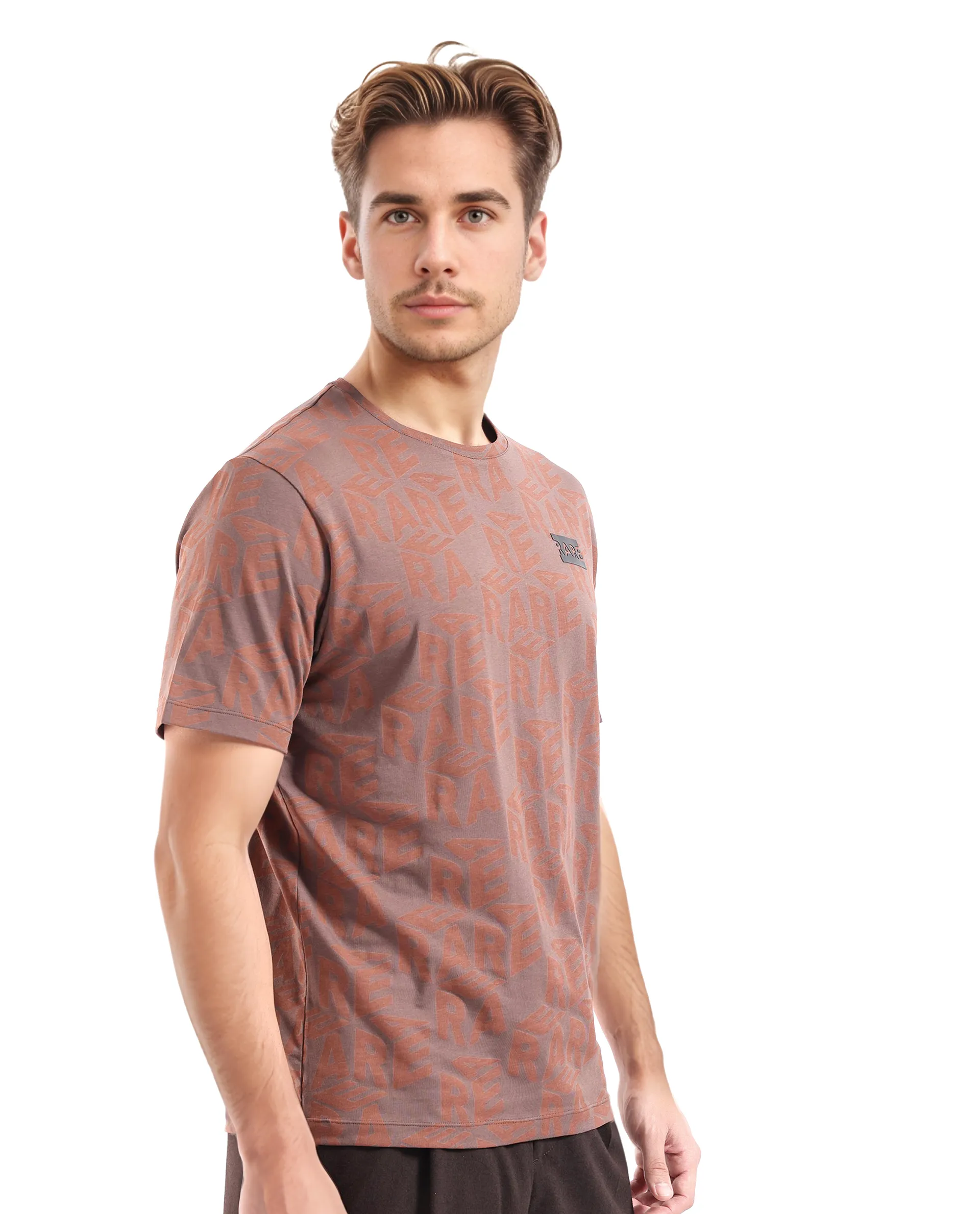 Rare Rabbit Men's Azo Dark Brown Cotton Graphic Print Regular Fit Half Sleeve Crew Neck T-Shirt - Image 6