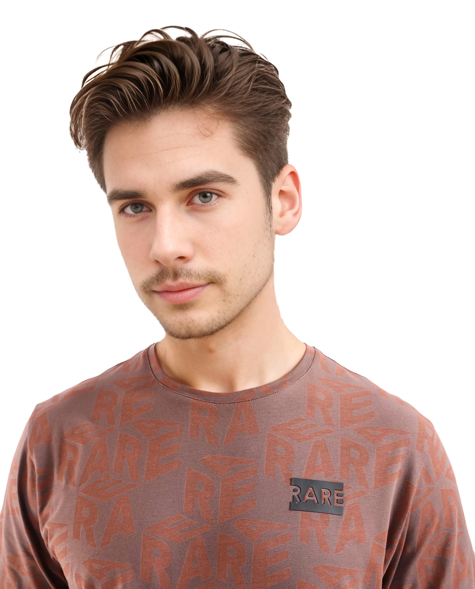 Rare Rabbit Men's Azo Dark Brown Cotton Graphic Print Regular Fit Half Sleeve Crew Neck T-Shirt - Image 8