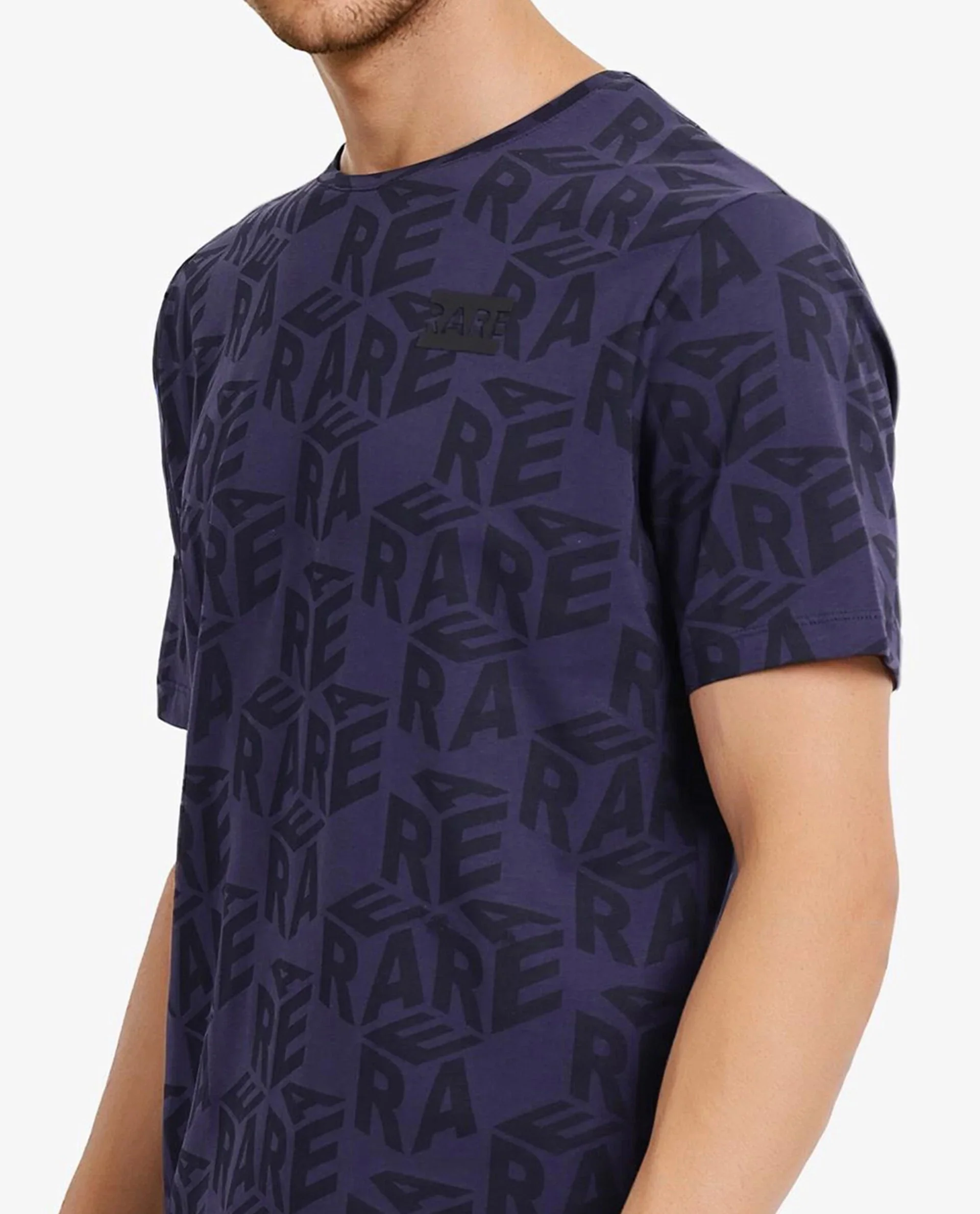 Rare Rabbit Men's Azo Dusky Blue Cotton Graphic Print Regular Fit Half Sleeve Crew Neck T-Shirt - Image 3