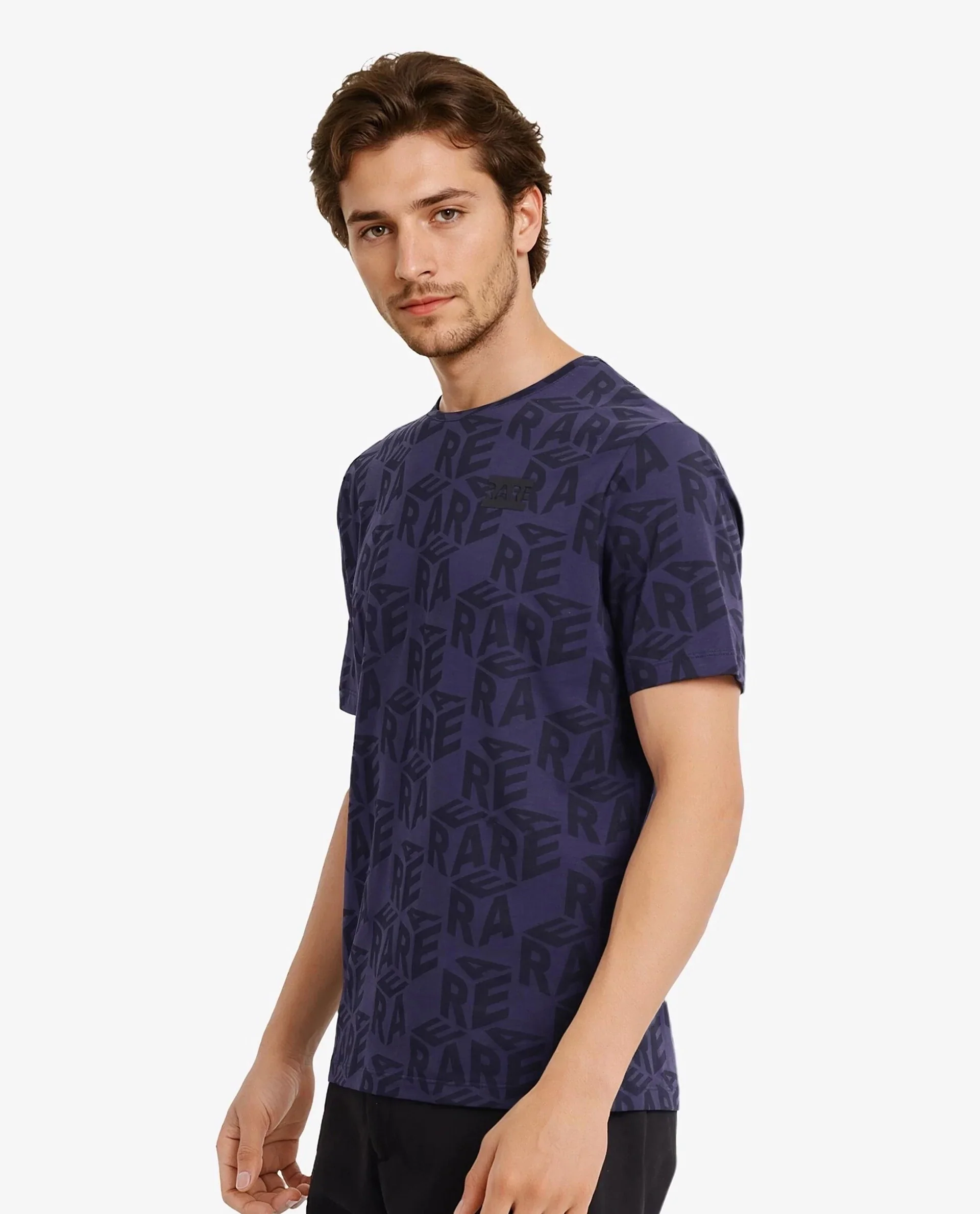 Rare Rabbit Men's Azo Dusky Blue Cotton Graphic Print Regular Fit Half Sleeve Crew Neck T-Shirt - Image 5