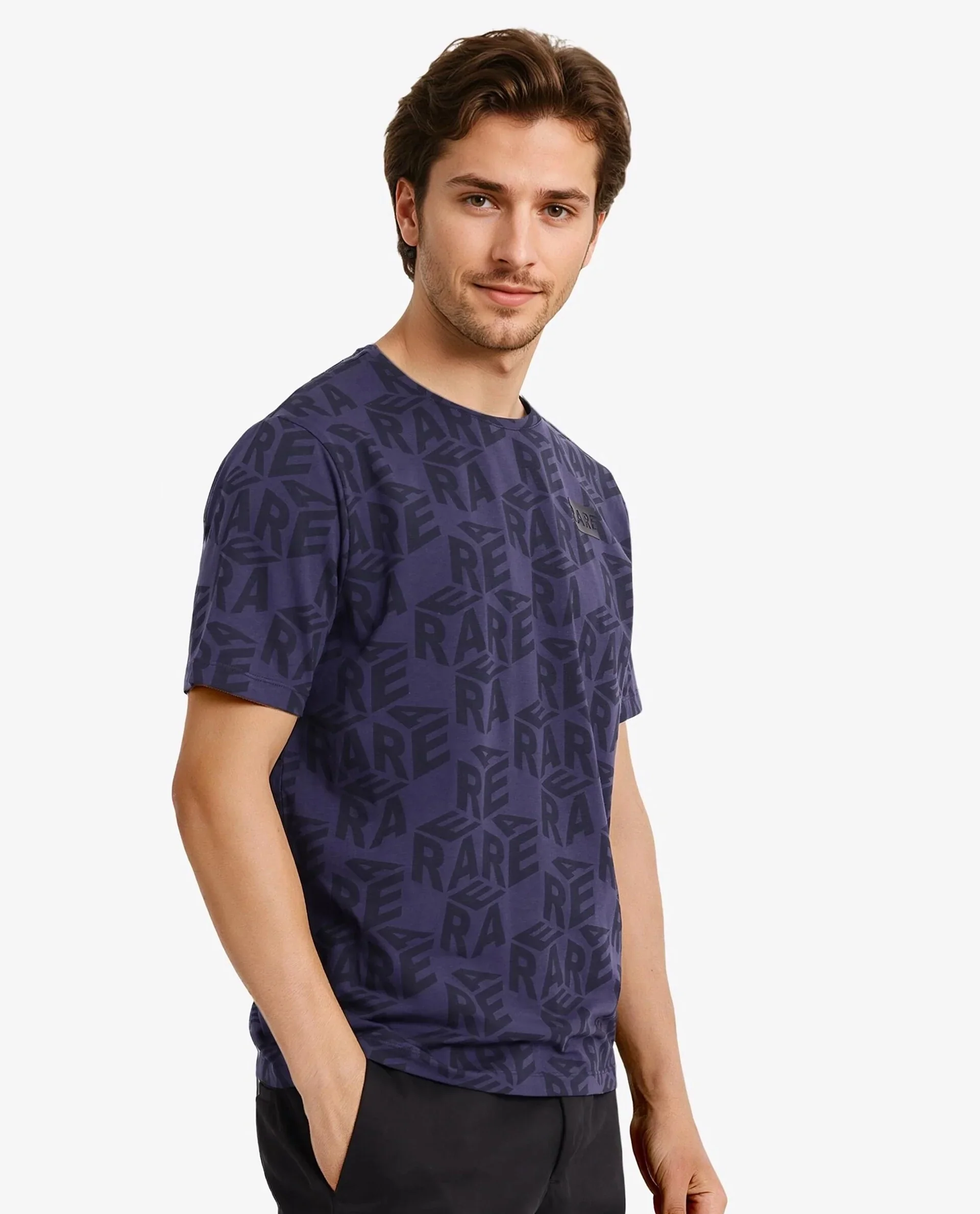 Rare Rabbit Men's Azo Dusky Blue Cotton Graphic Print Regular Fit Half Sleeve Crew Neck T-Shirt - Image 6