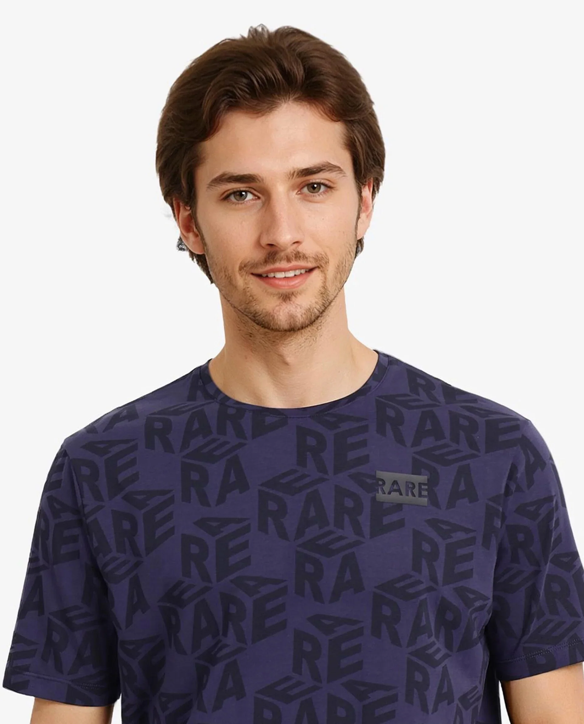 Rare Rabbit Men's Azo Dusky Blue Cotton Graphic Print Regular Fit Half Sleeve Crew Neck T-Shirt - Image 7