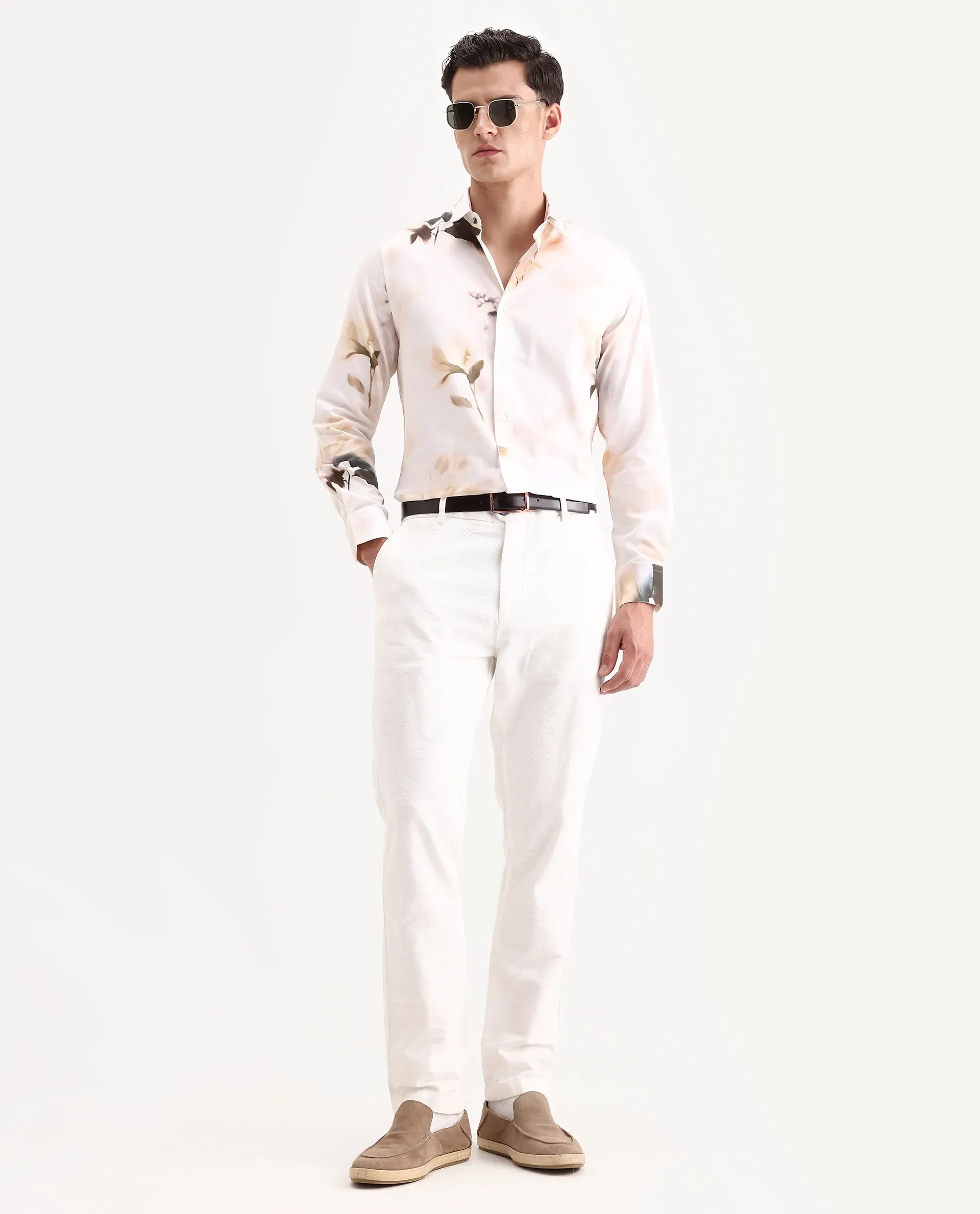 Rare Rabbit Men's Azor Off White Cotton Fabric Collared Neck Regular Fit Floral Print Shirt - Image 2