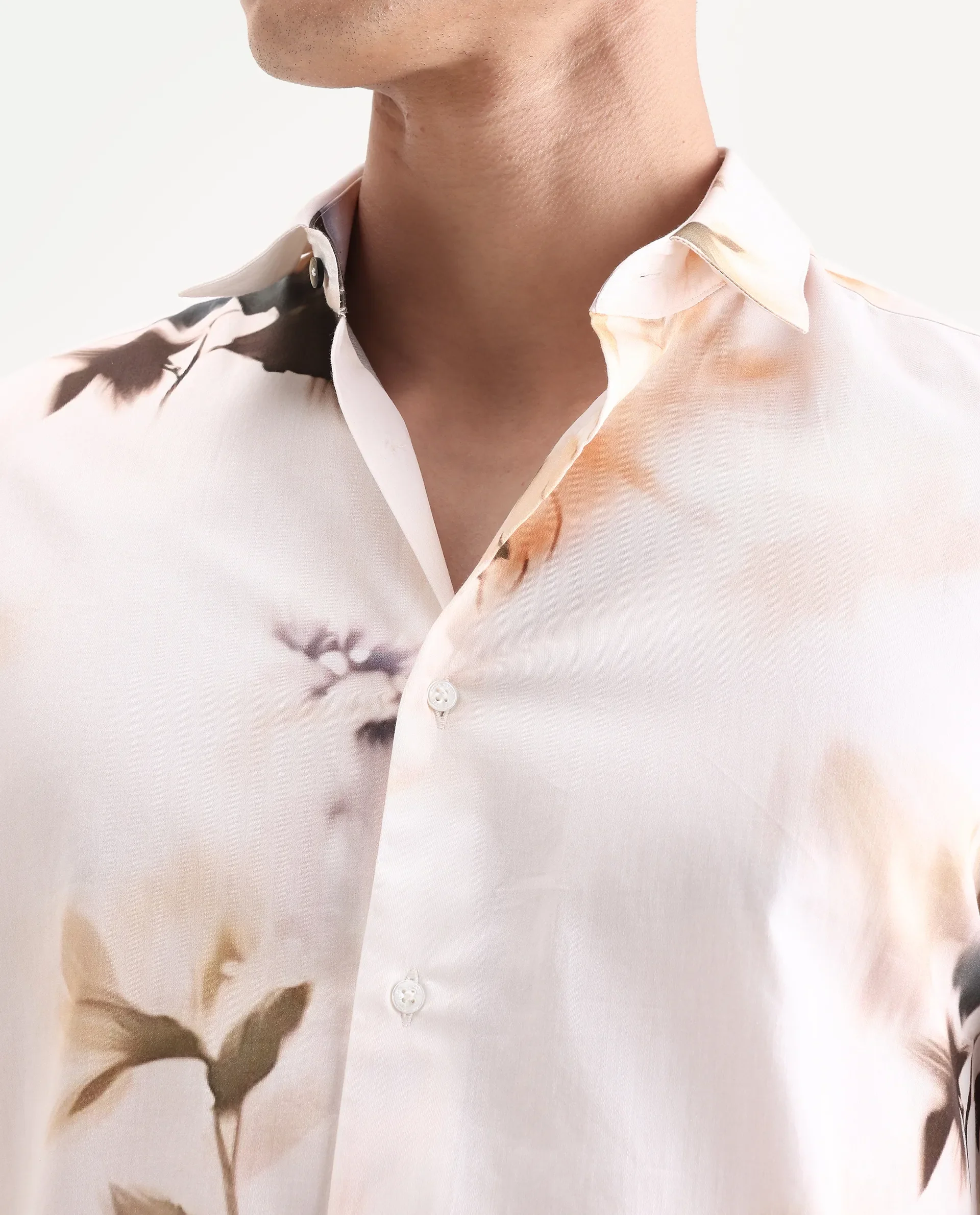 Rare Rabbit Men's Azor Off White Cotton Fabric Collared Neck Regular Fit Floral Print Shirt - Image 3