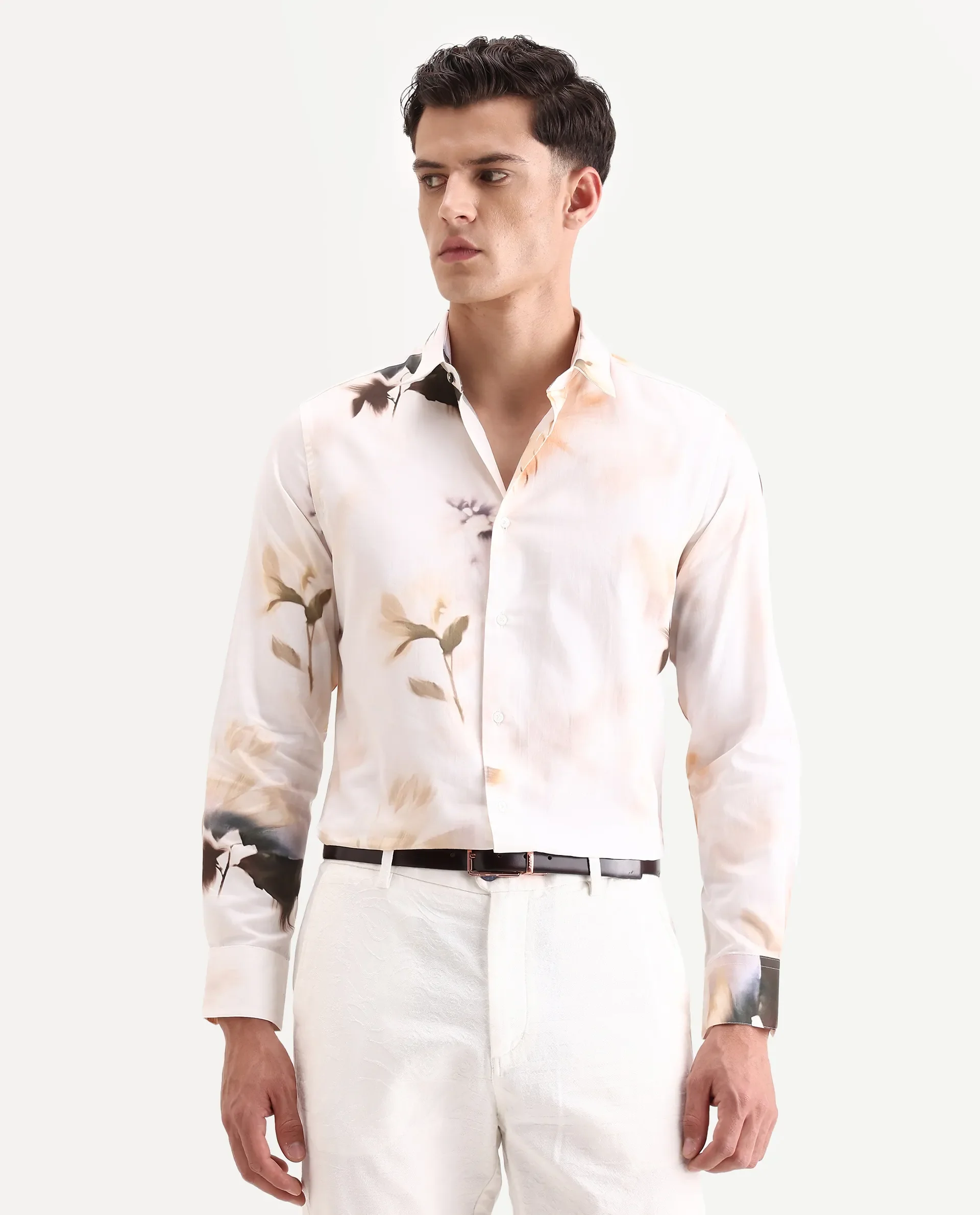 Rare Rabbit Men's Azor Off White Cotton Fabric Collared Neck Regular Fit Floral Print Shirt - Image 4