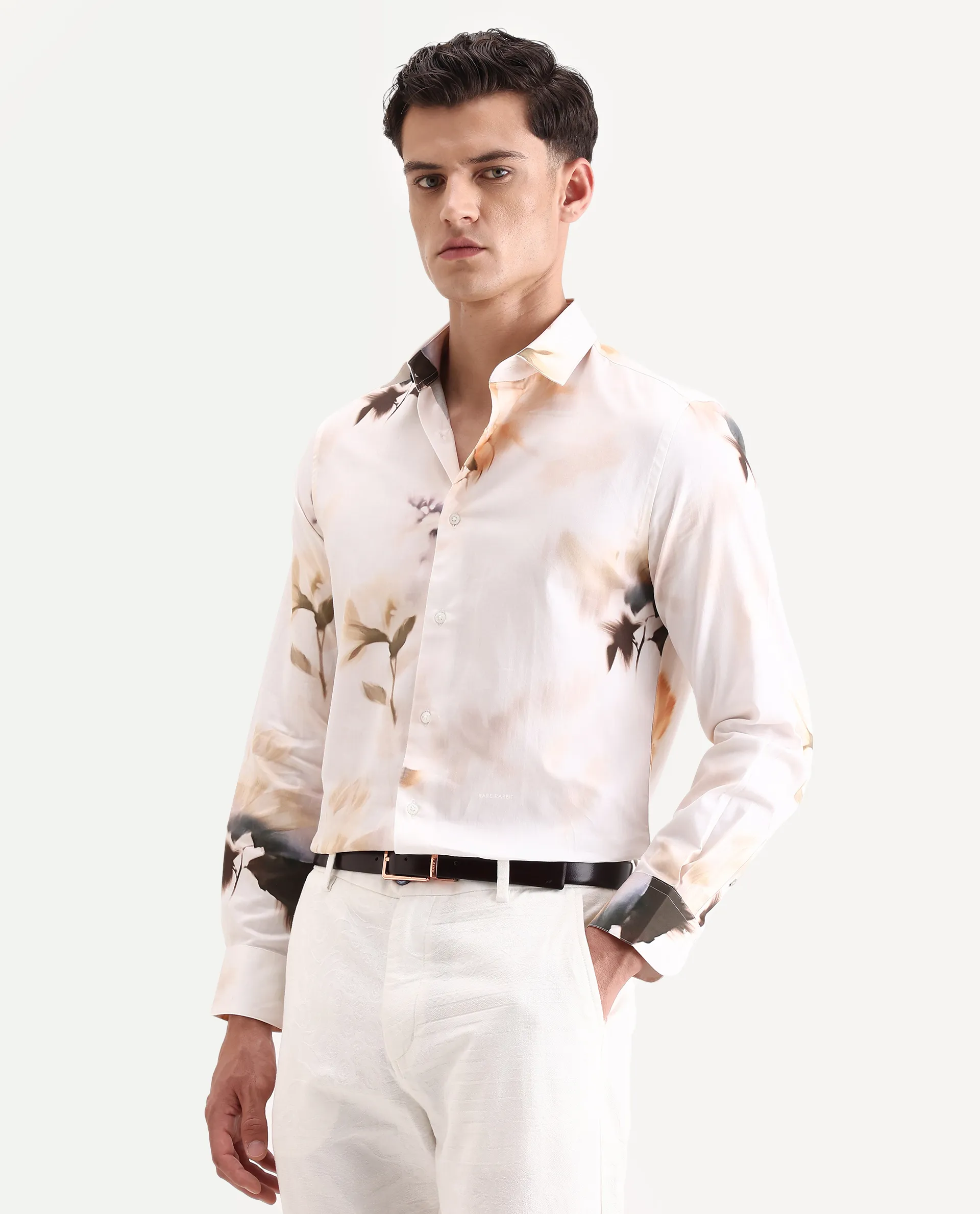 Rare Rabbit Men's Azor Off White Cotton Fabric Collared Neck Regular Fit Floral Print Shirt - Image 5