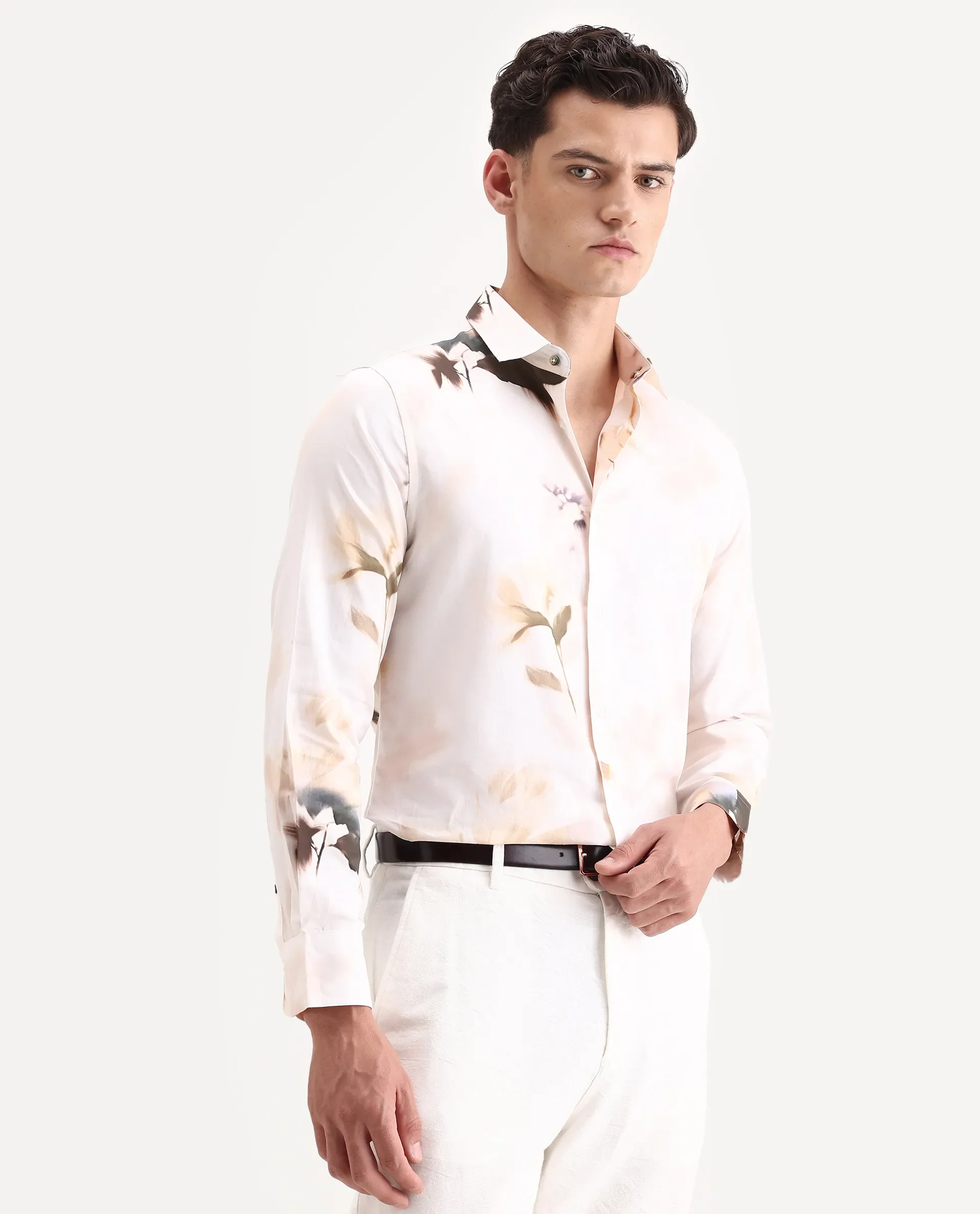 Rare Rabbit Men's Azor Off White Cotton Fabric Collared Neck Regular Fit Floral Print Shirt - Image 6