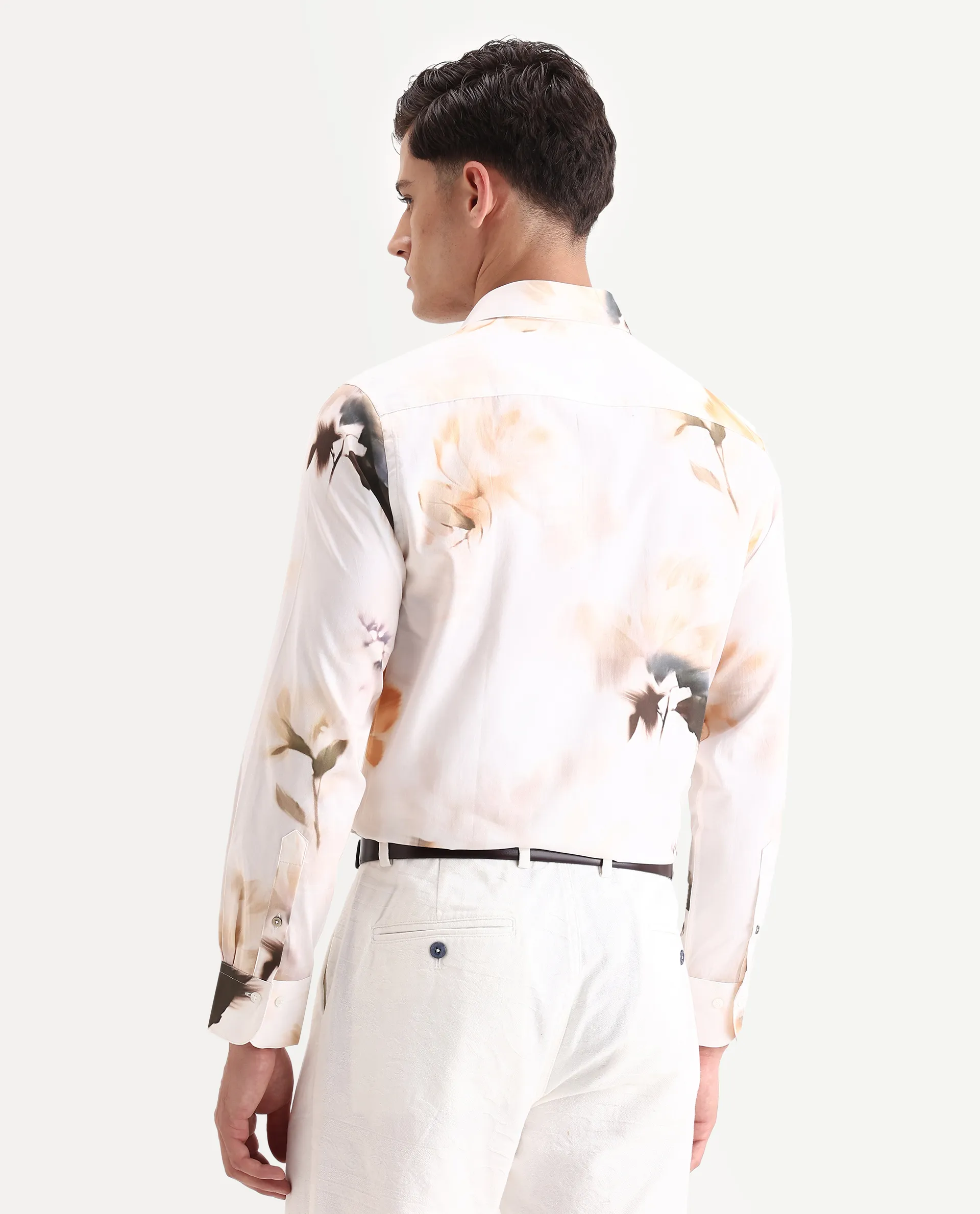Rare Rabbit Men's Azor Off White Cotton Fabric Collared Neck Regular Fit Floral Print Shirt - Image 7