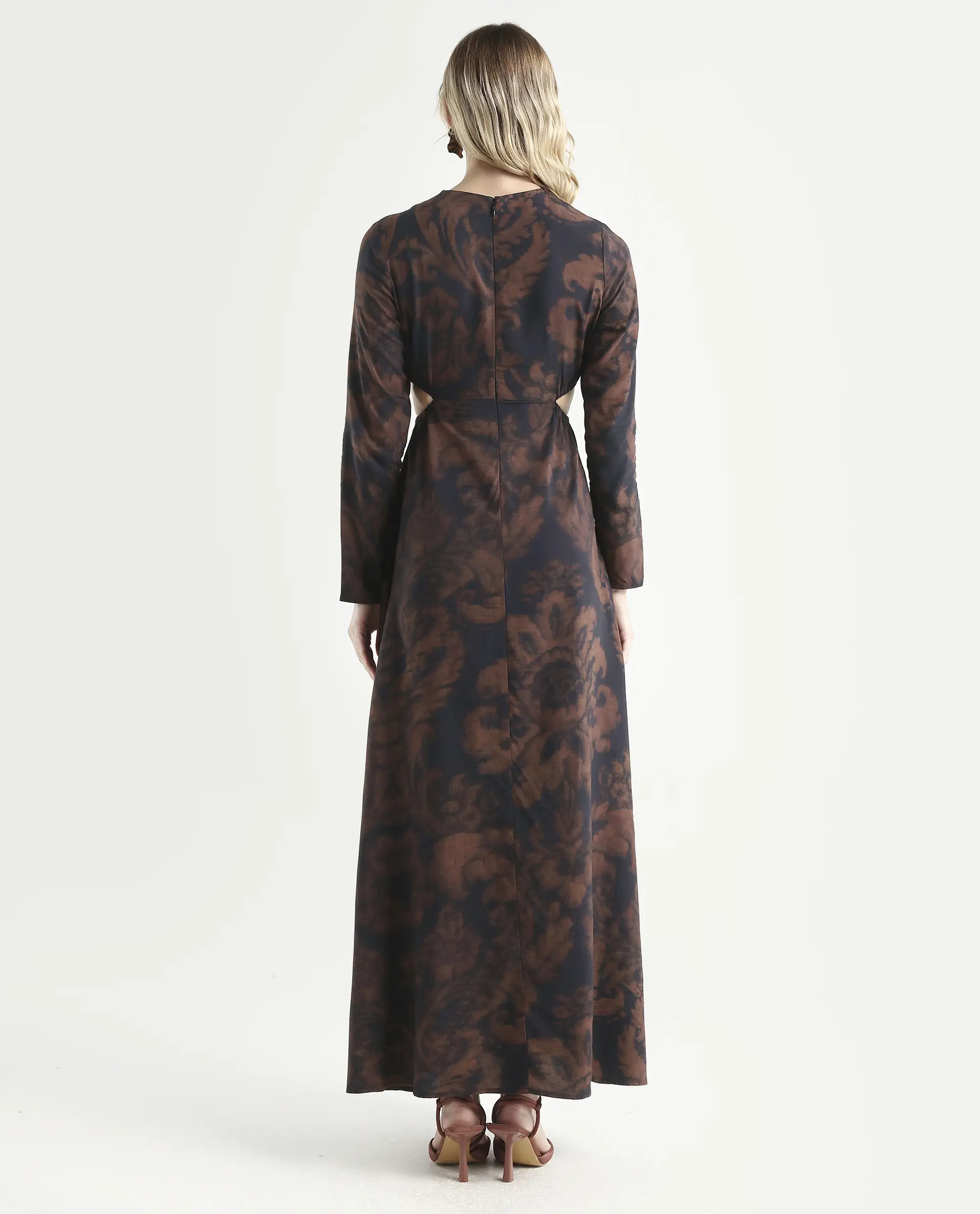 Rareism Women's Azor Dark Brown Viscose Fit & Flare Maxi Dress - Image 7