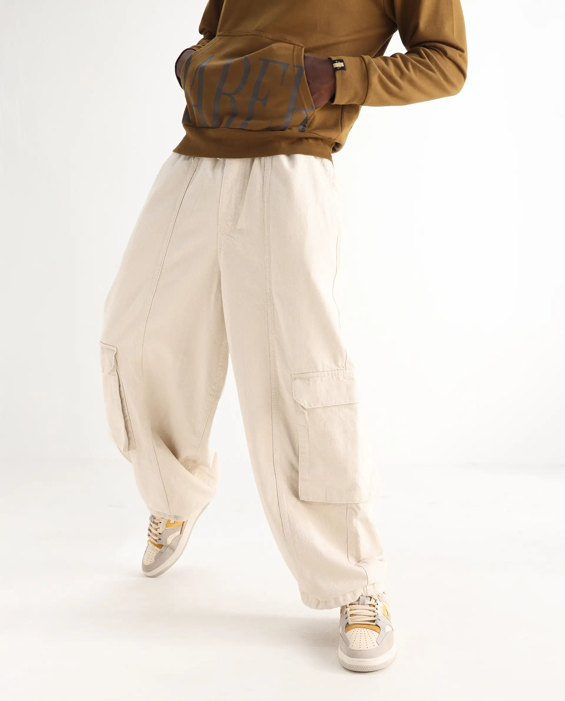 Rare Rabbit Men's Azort Beige Cotton Plain Baggy Fit Jeans - Image 2
