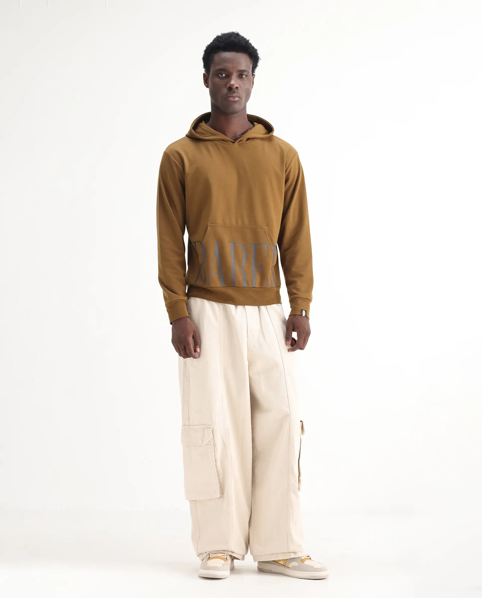 Rare Rabbit Men's Azort Beige Cotton Plain Baggy Fit Jeans - Image 3
