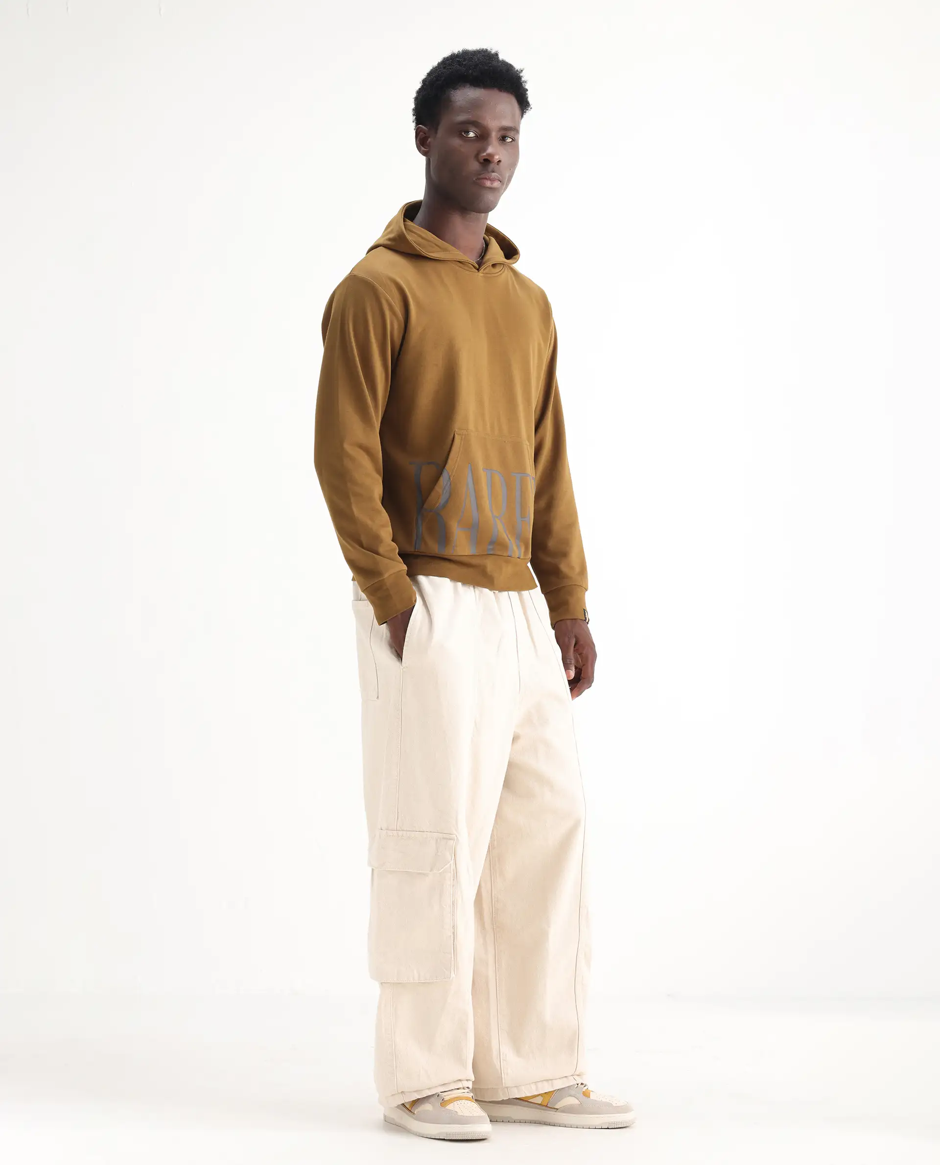 Rare Rabbit Men's Azort Beige Cotton Plain Baggy Fit Jeans - Image 5