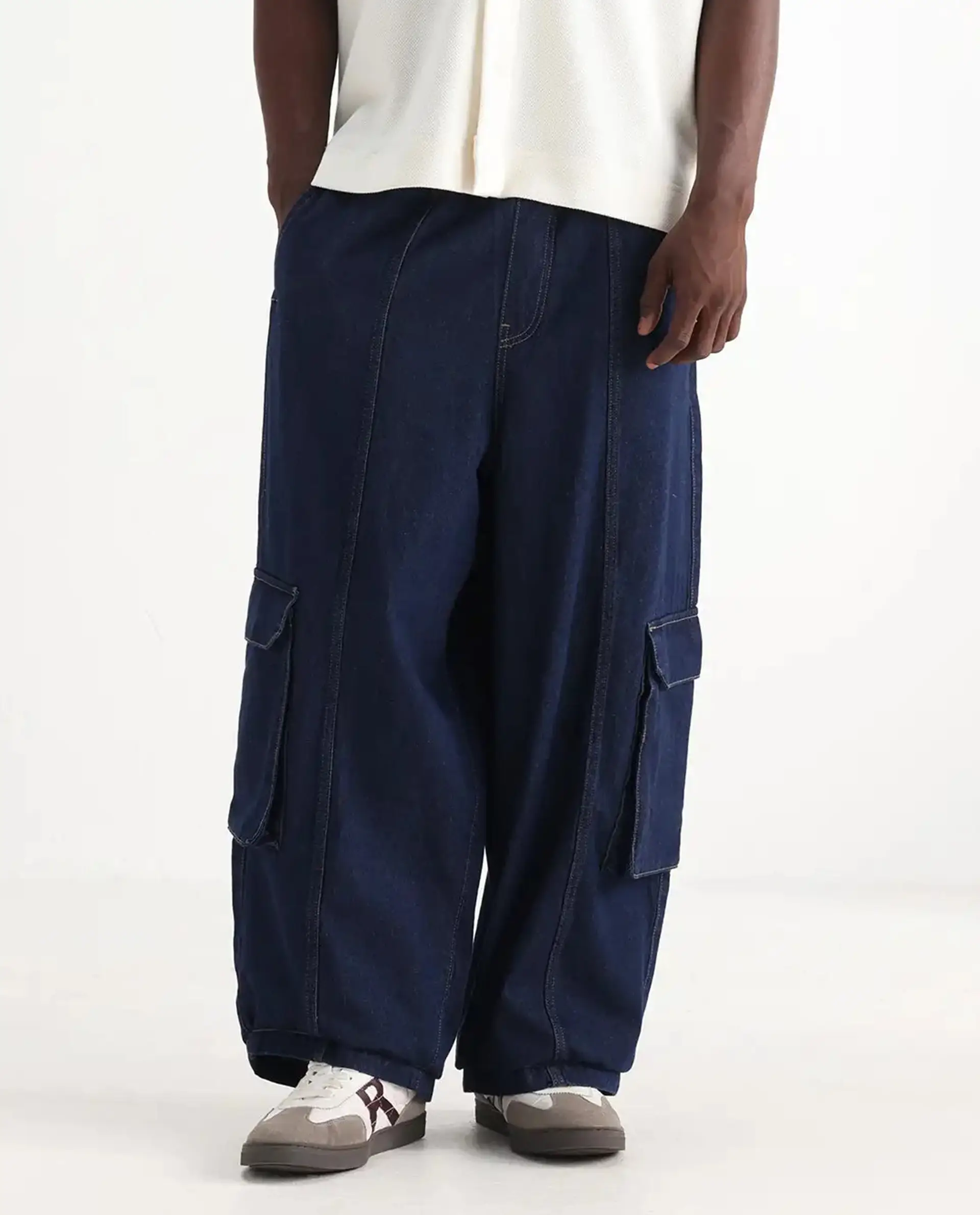 Rare Rabbit Men's Azort Blue Cotton Plain Baggy Fit Jeans - Image 10