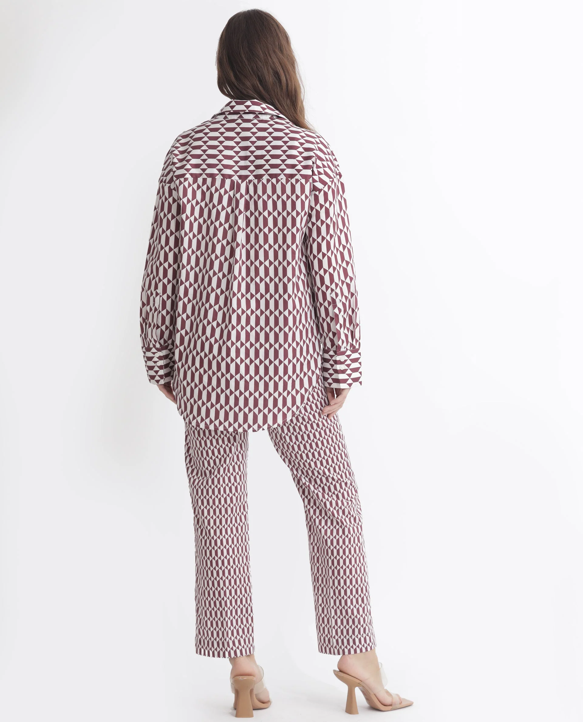 Rareism Women's Azsure-B Light Brown Cotton Geometric Print Ankle Length Tailored Trouser - Image 5