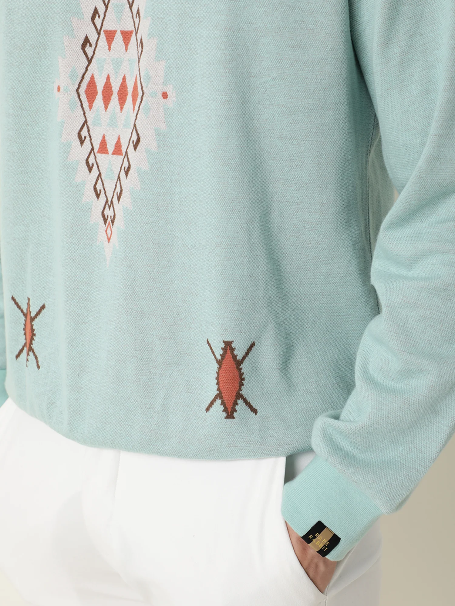 Rare Rabbit Men's Aztec Blue Cotton Printed Regular Fit Full Sleeve Crew Neck Sweatshirt - Image 3