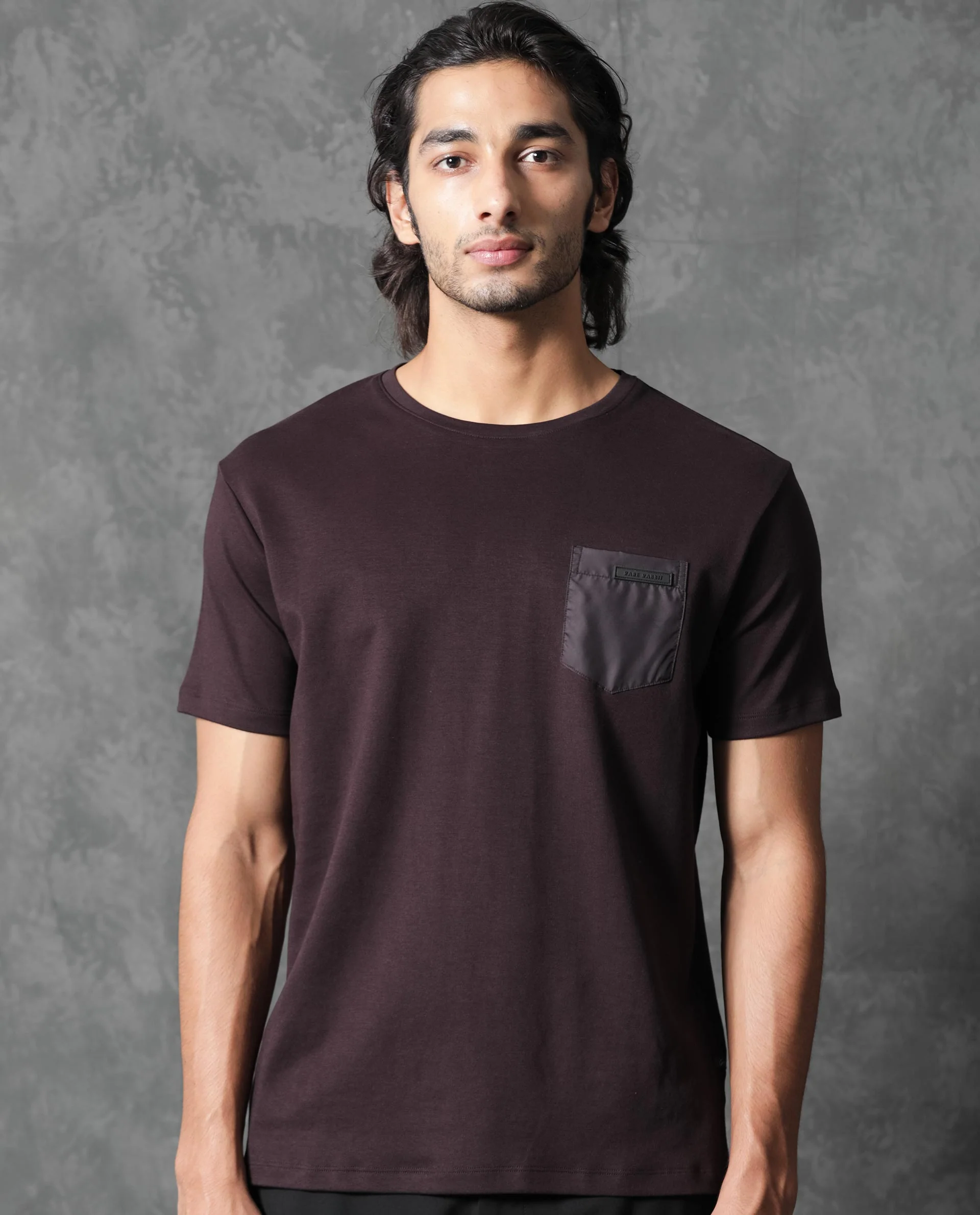 Rare Rabbit Men's Azul Maroon Cotton Plain Slim Fit Half Sleeve Crew Neck T-Shirt - Image 2