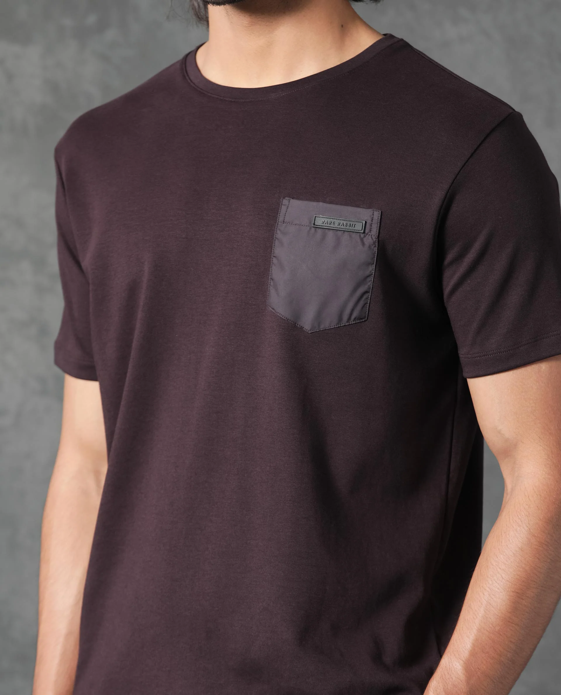 Rare Rabbit Men's Azul Maroon Cotton Plain Slim Fit Half Sleeve Crew Neck T-Shirt - Image 4