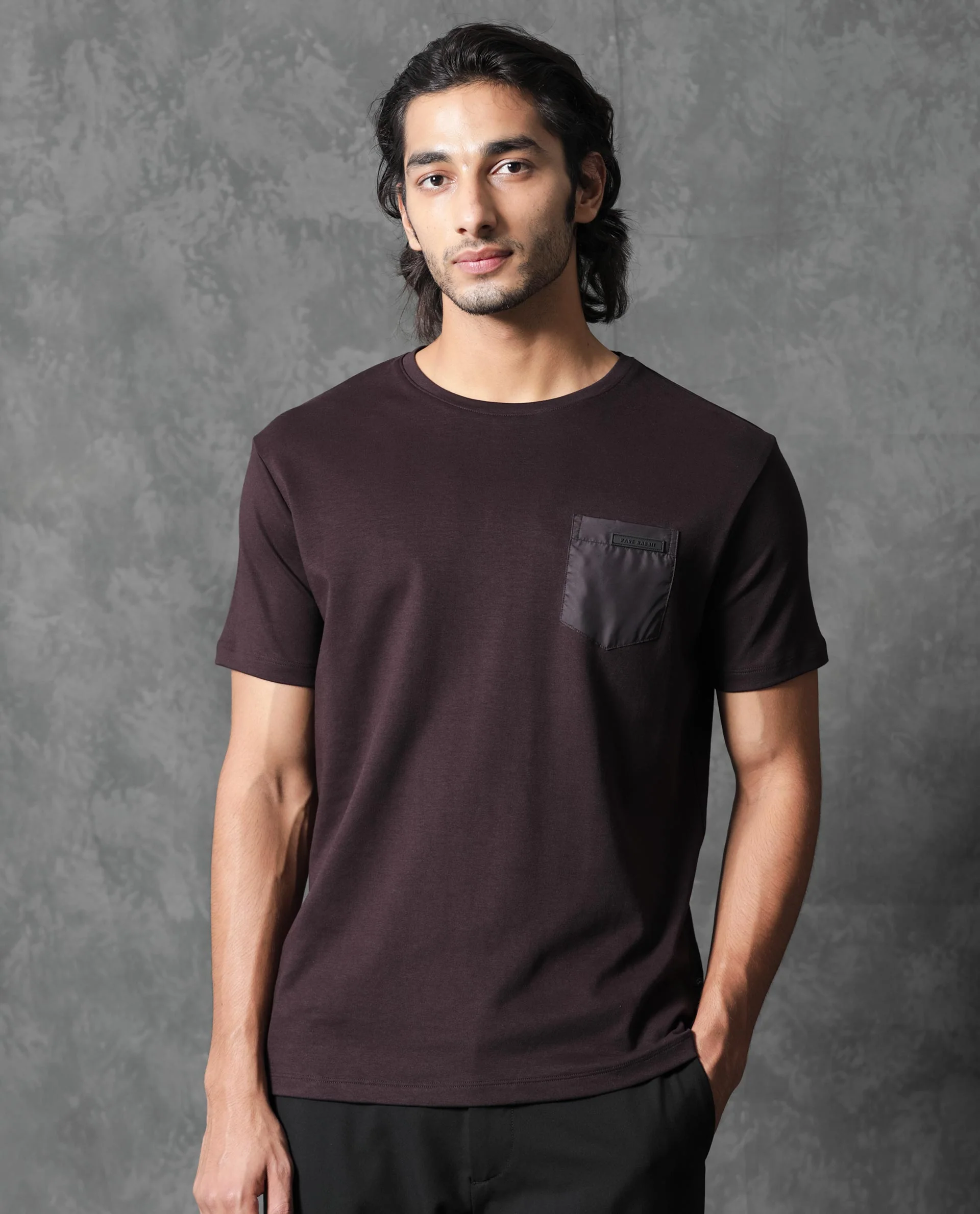 Rare Rabbit Men's Azul Maroon Cotton Plain Slim Fit Half Sleeve Crew Neck T-Shirt - Image 5