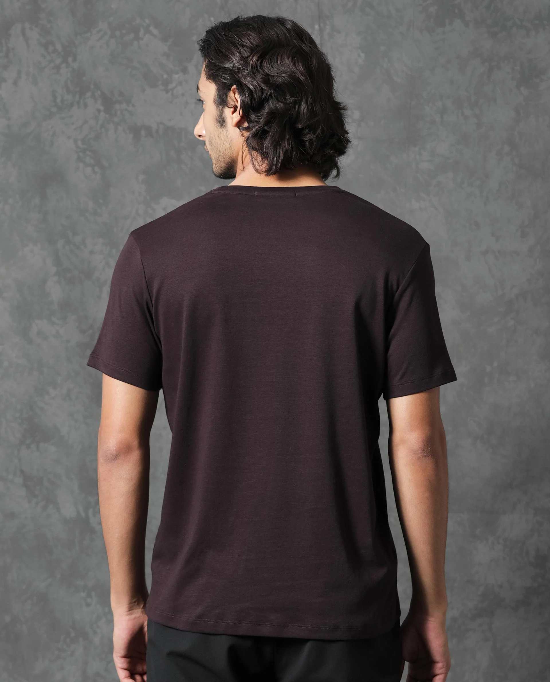 Rare Rabbit Men's Azul Maroon Cotton Plain Slim Fit Half Sleeve Crew Neck T-Shirt - Image 9