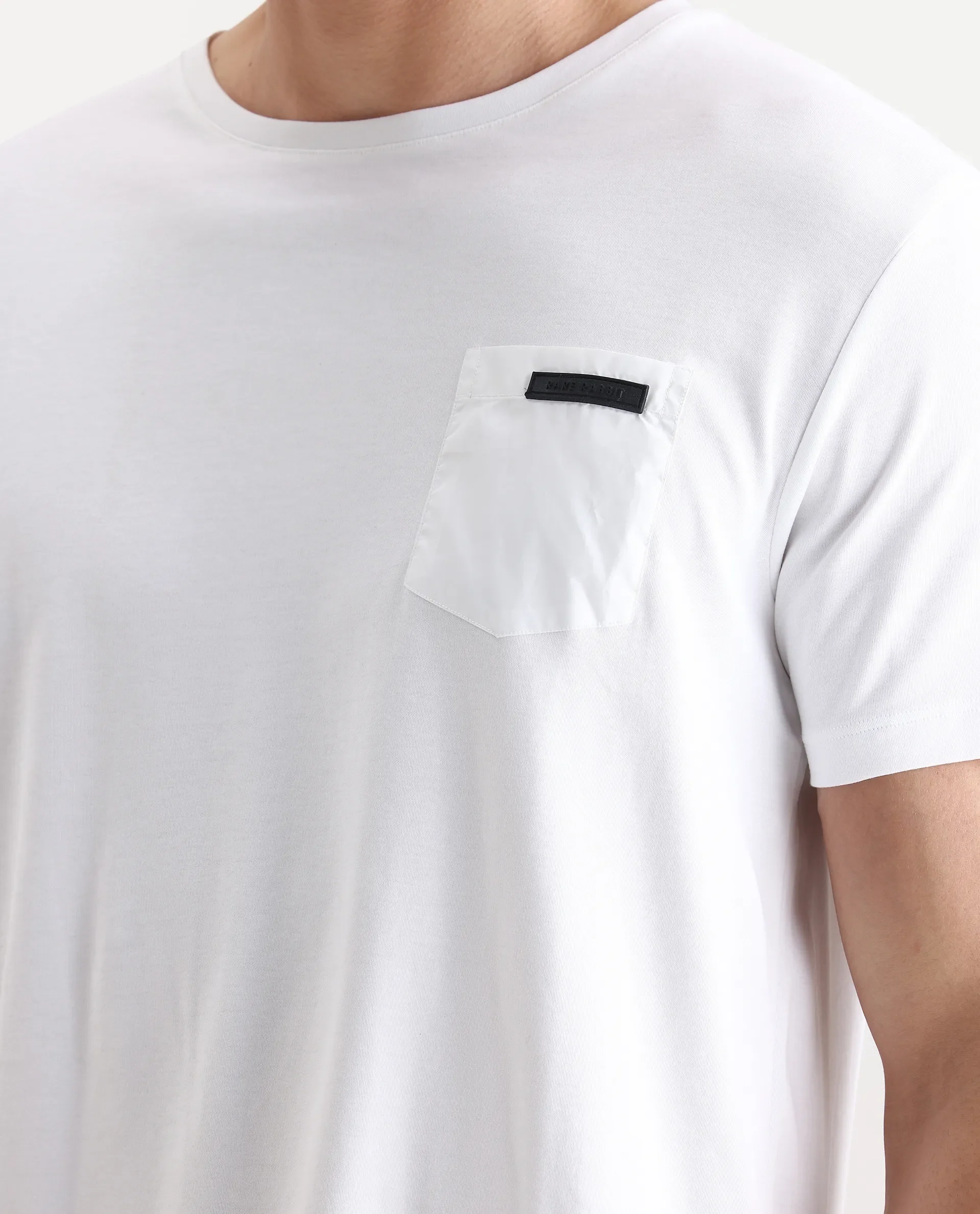 Rare Rabbit Men's Azul White Cotton Plain Slim Fit Half Sleeve Crew Neck T-Shirt - Image 3