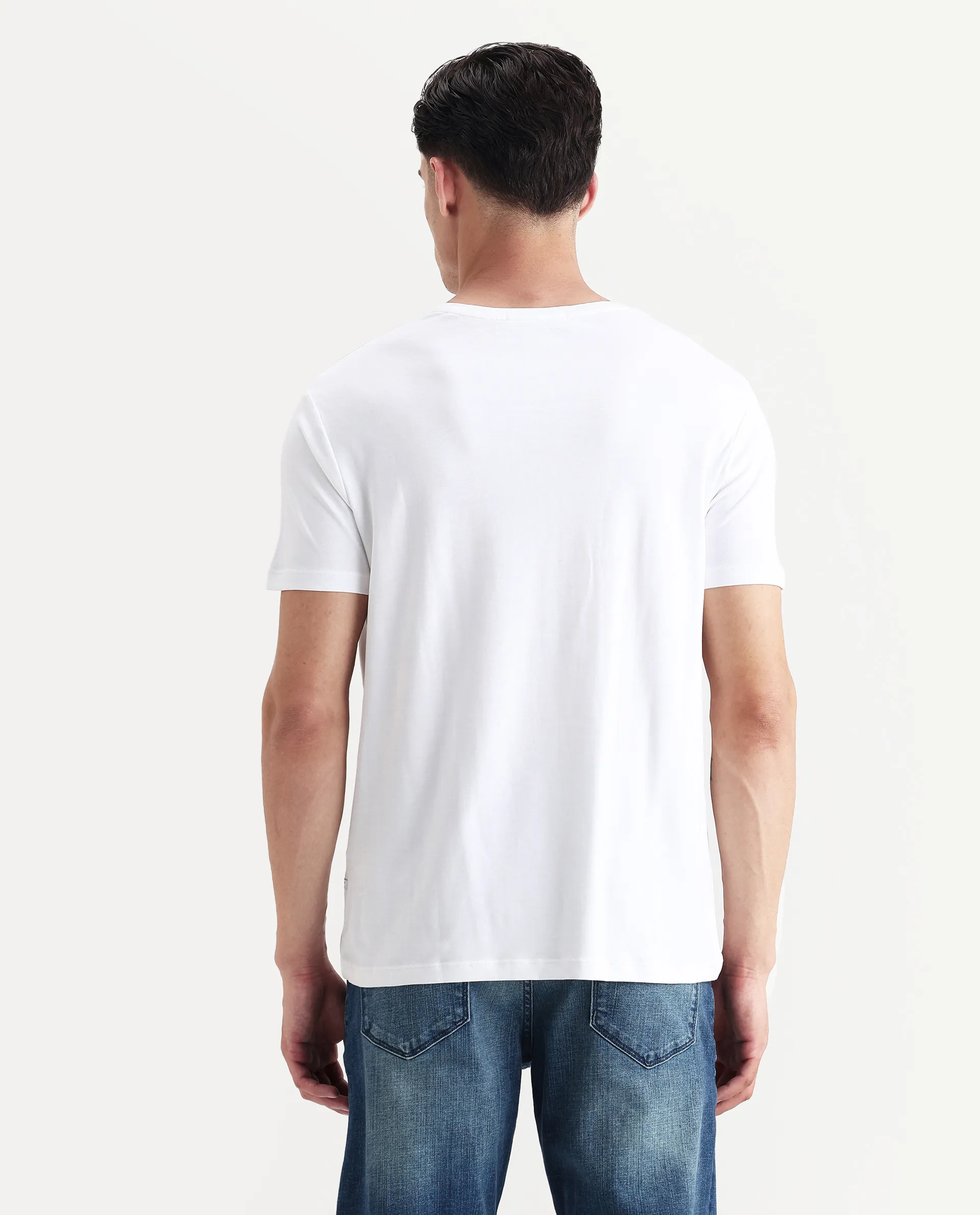 Rare Rabbit Men's Azul White Cotton Plain Slim Fit Half Sleeve Crew Neck T-Shirt - Image 7