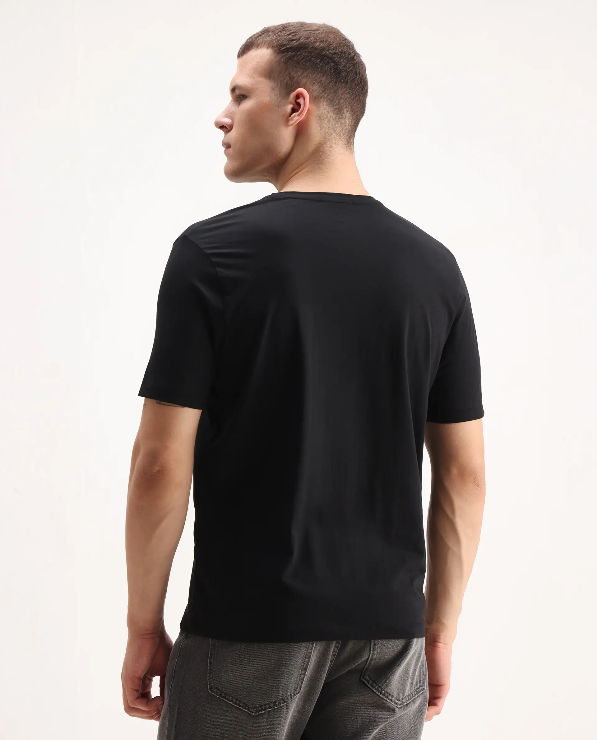 Rare Rabbit Men's Azzo Black Cotton Blend Graphic Print Regular Fit Half Sleeve Crew Neck T-Shirt - Image 8