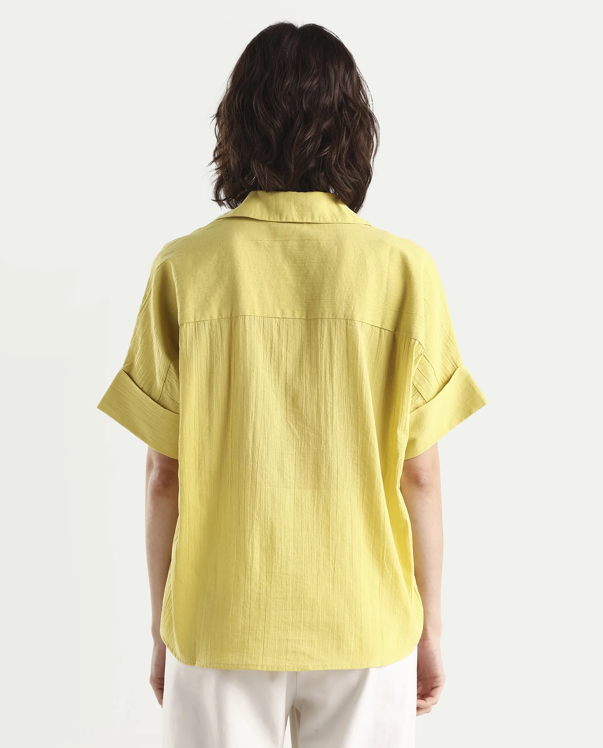Rareism Women's Azzure Light Green Cotton Half Sleeve Jonny Collar Boxy Fit plain Top - Image 7