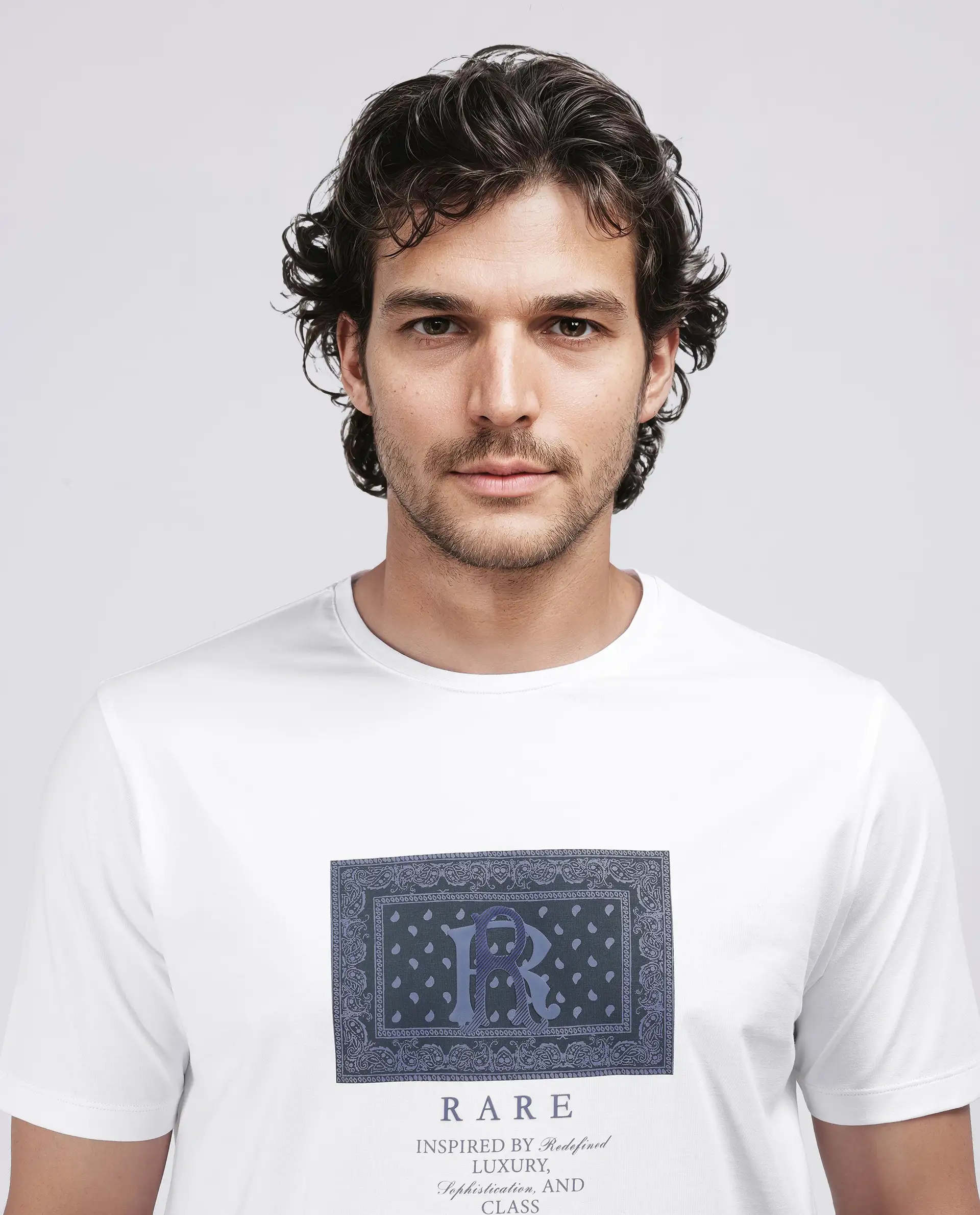 Rare Rabbit Men's Bac White Cotton Blend Graphic Print Regular Fit Half Sleeve Crew Neck T-Shirt
