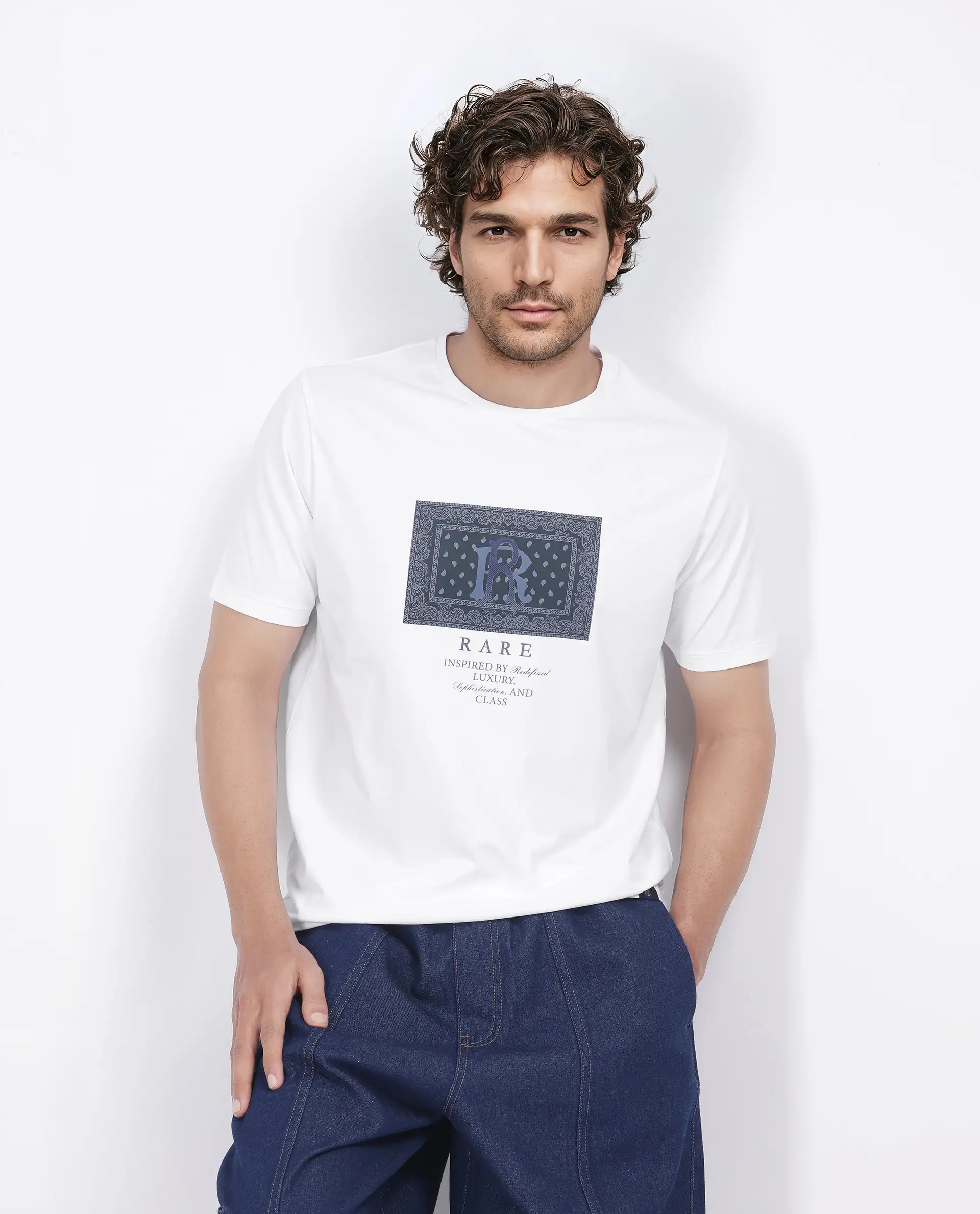 Rare Rabbit Men's Bac White Cotton Blend Graphic Print Regular Fit Half Sleeve Crew Neck T-Shirt - Image 3