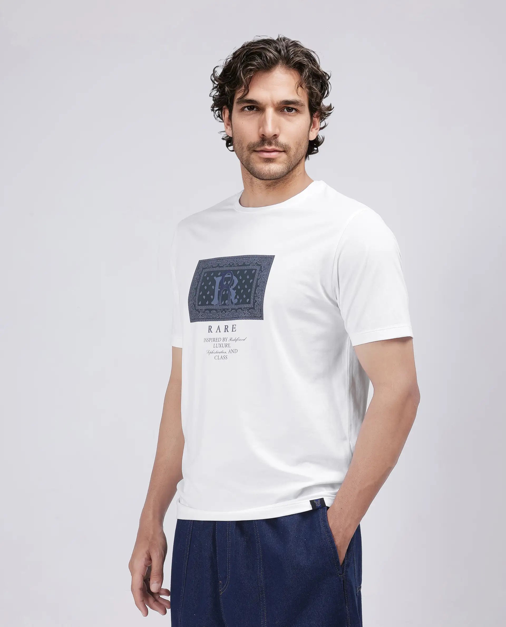 Rare Rabbit Men's Bac White Cotton Blend Graphic Print Regular Fit Half Sleeve Crew Neck T-Shirt - Image 5