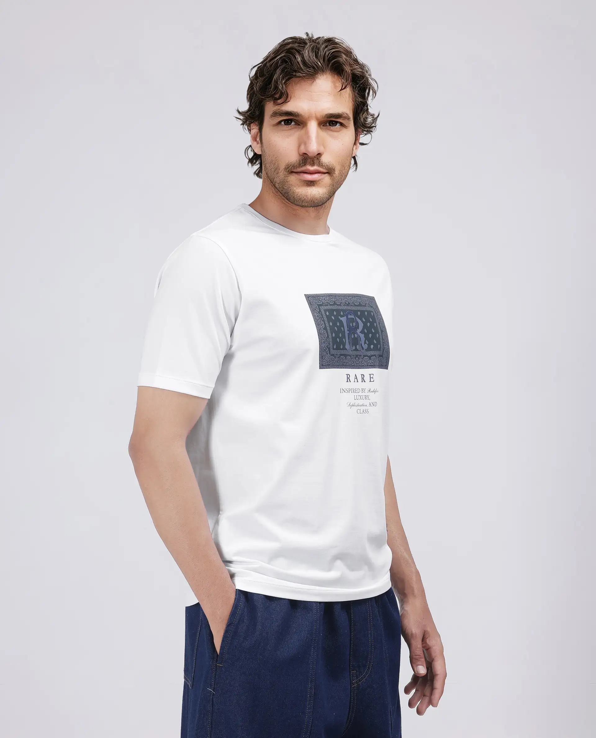 Rare Rabbit Men's Bac White Cotton Blend Graphic Print Regular Fit Half Sleeve Crew Neck T-Shirt - Image 6