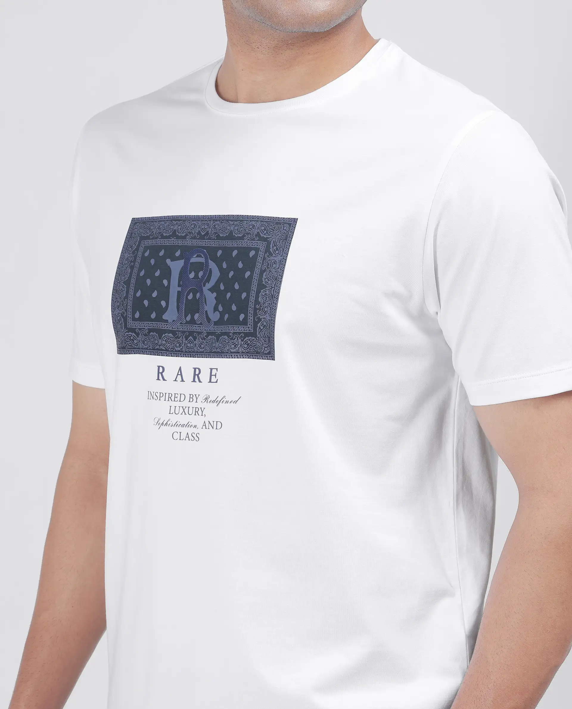 Rare Rabbit Men's Bac White Cotton Blend Graphic Print Regular Fit Half Sleeve Crew Neck T-Shirt - Image 7