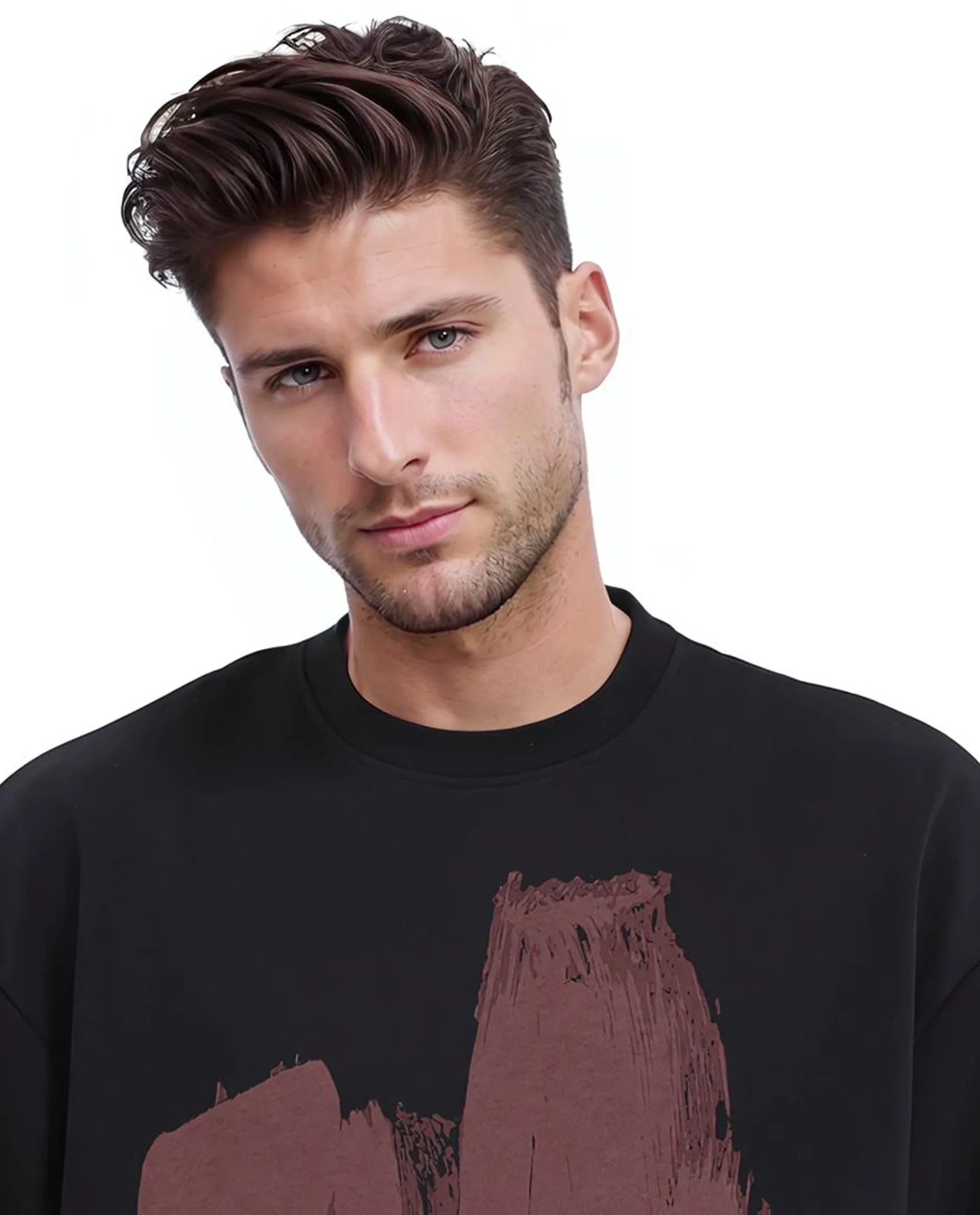 Rare Rabbit Men's Bade Black Cotton Abstract Print Boxy Fit Full Sleeve Crew Neck Sweatshirt - Image 2