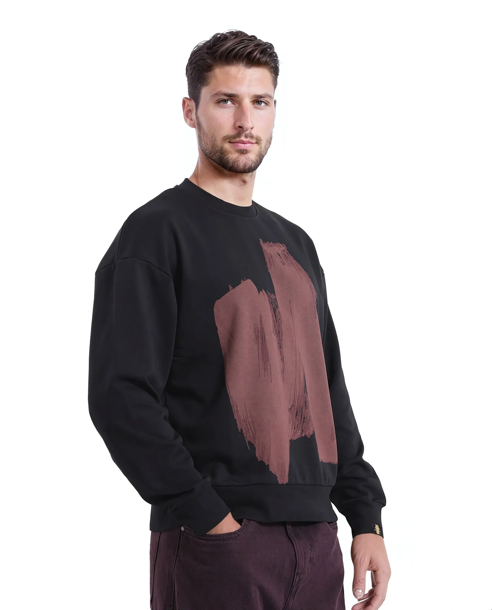 Rare Rabbit Men's Bade Black Cotton Abstract Print Boxy Fit Full Sleeve Crew Neck Sweatshirt - Image 7