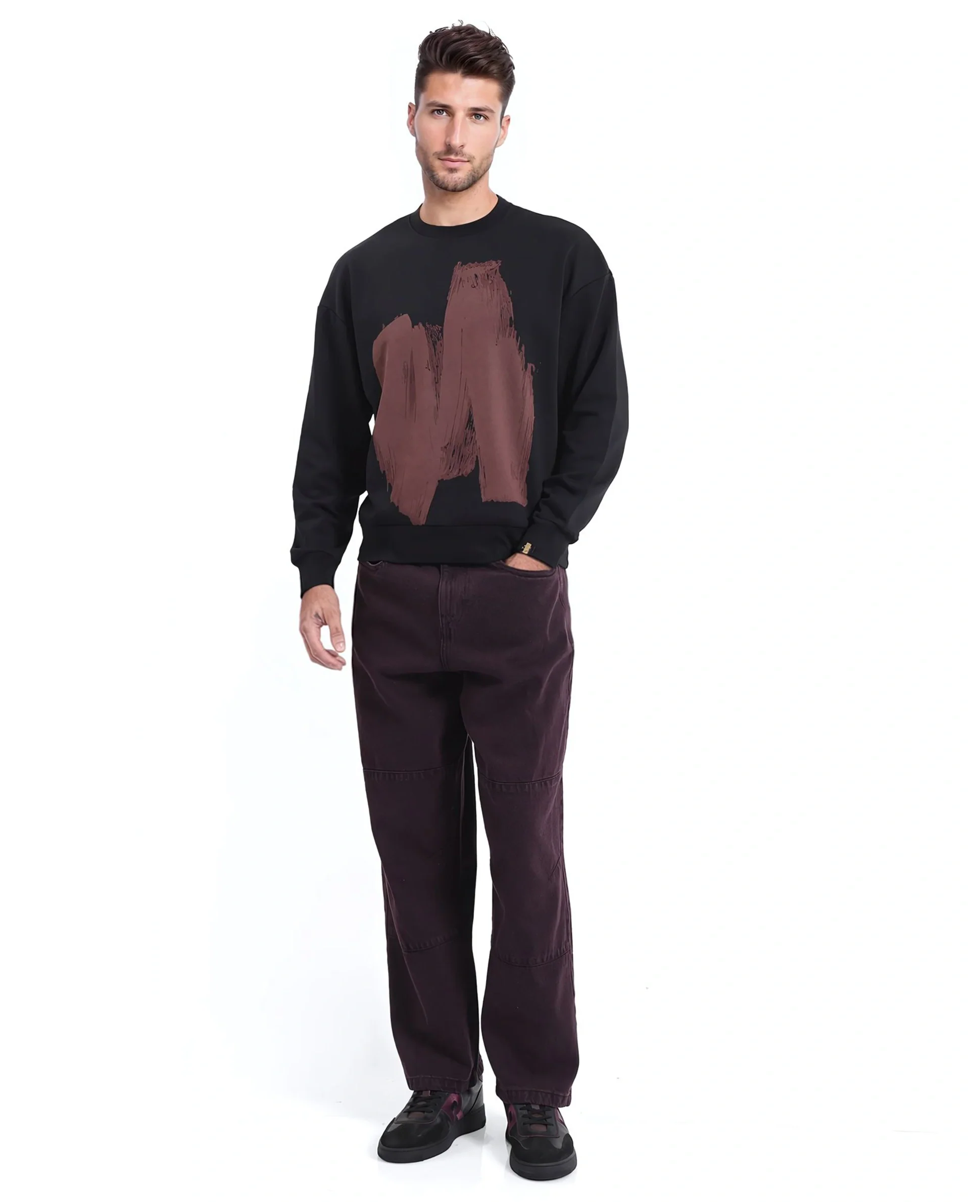 Rare Rabbit Men's Bade Black Cotton Abstract Print Boxy Fit Full Sleeve Crew Neck Sweatshirt - Image 8