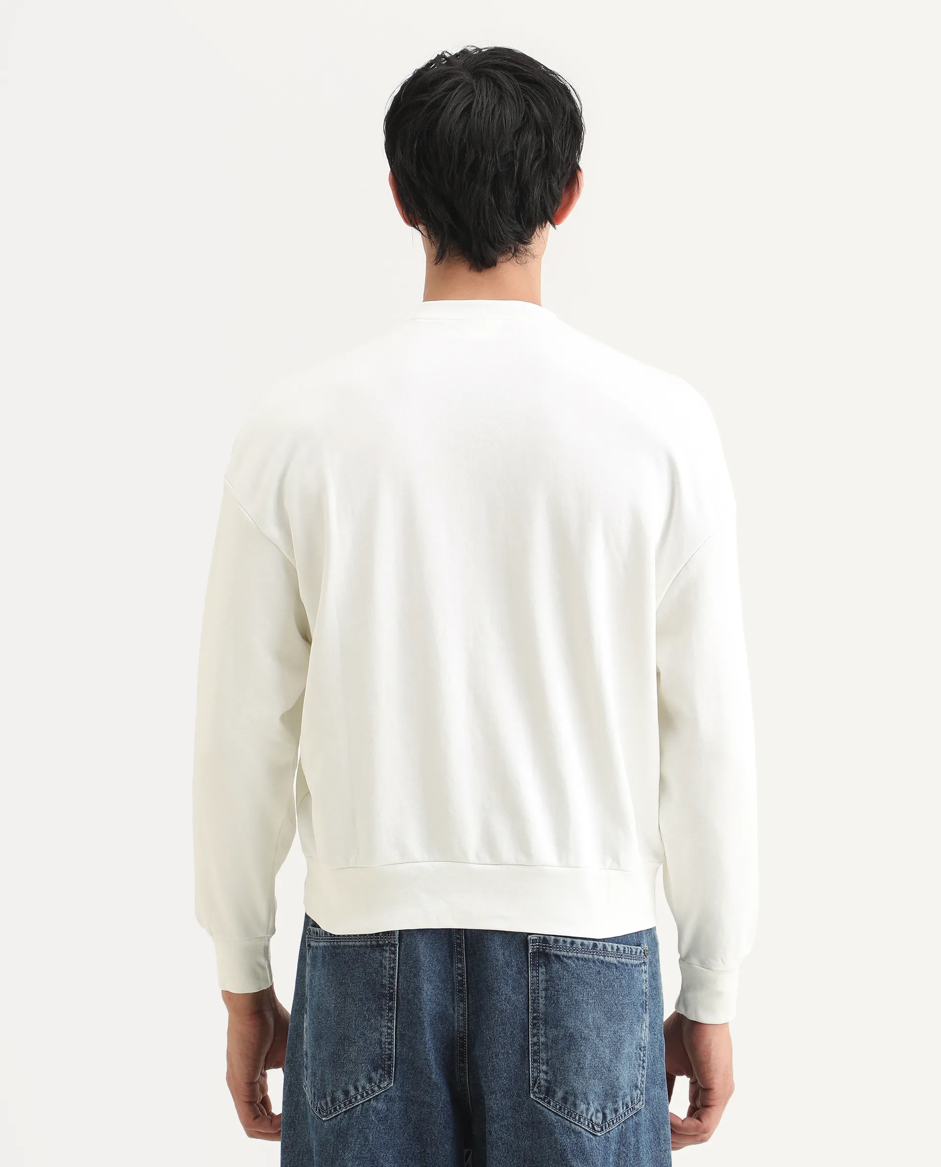 Rare Rabbit Men's Bade Off White Cotton Abstract Print Boxy Fit Full Sleeve Crew Neck Sweatshirt - Image 7