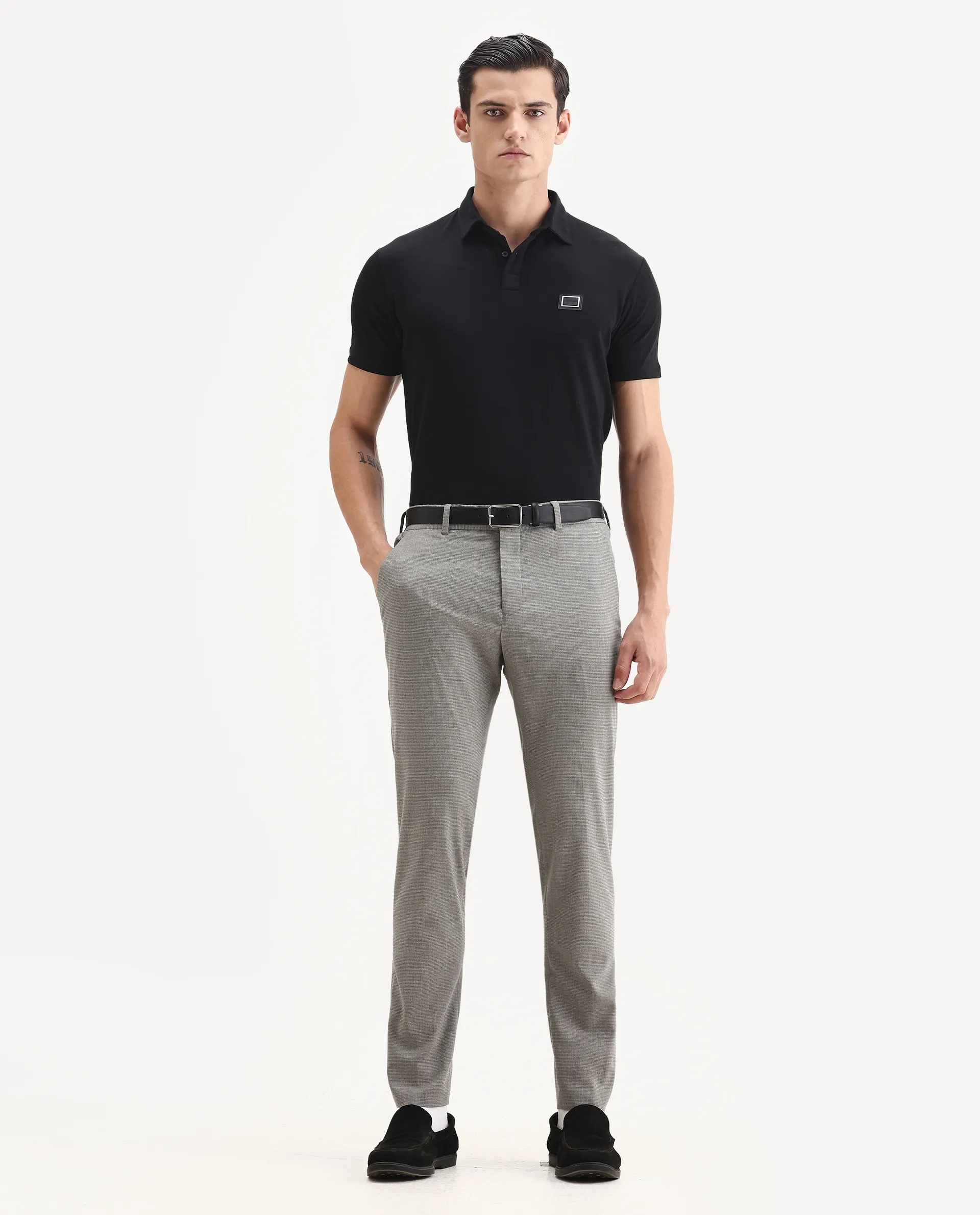 Rare Rabbit Men's Badger-1 Black Cotton Plain Regular Fit Half Sleeve Polo - Image 2