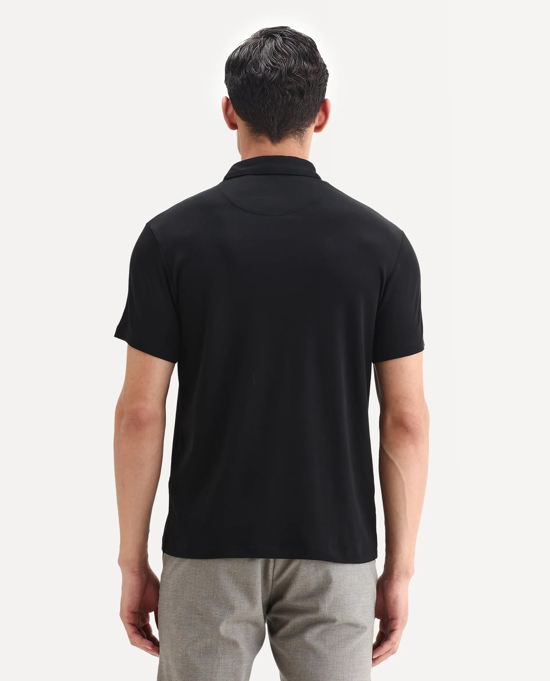 Rare Rabbit Men's Badger-1 Black Cotton Plain Regular Fit Half Sleeve Polo - Image 7