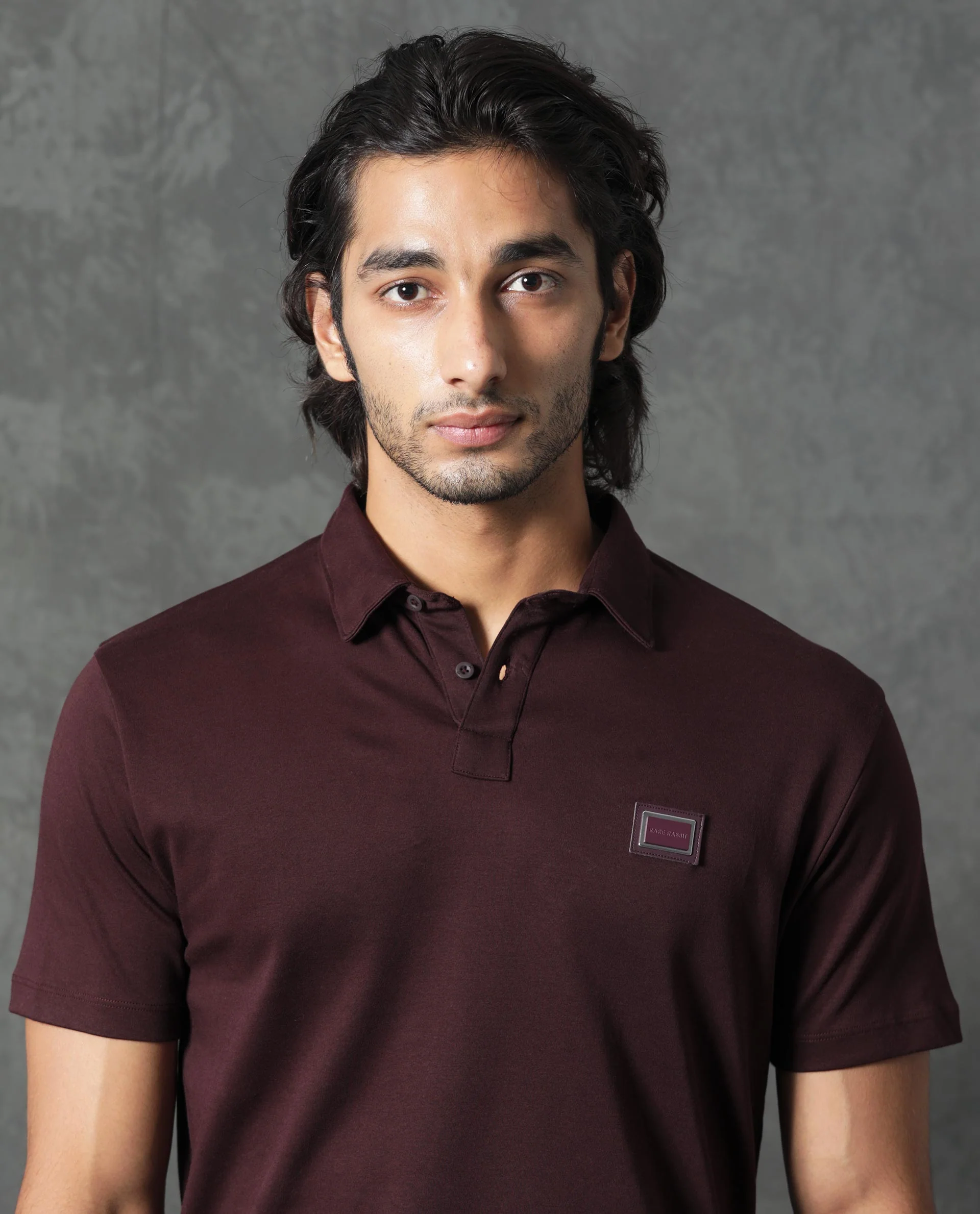 Rare Rabbit Men's Badger-1 Maroon Cotton Plain Regular Fit Half Sleeve Polo