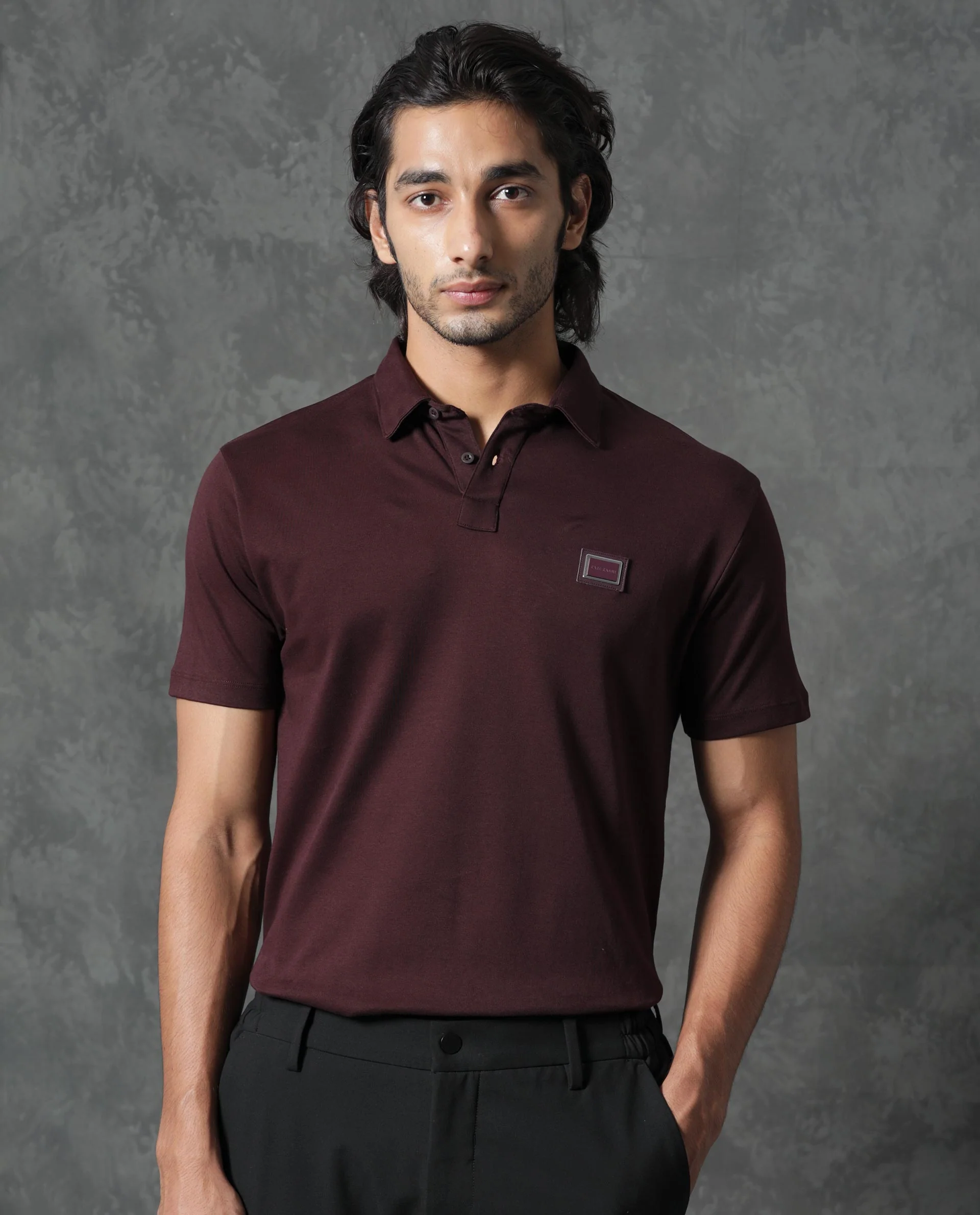 Rare Rabbit Men's Badger-1 Maroon Cotton Plain Regular Fit Half Sleeve Polo - Image 2
